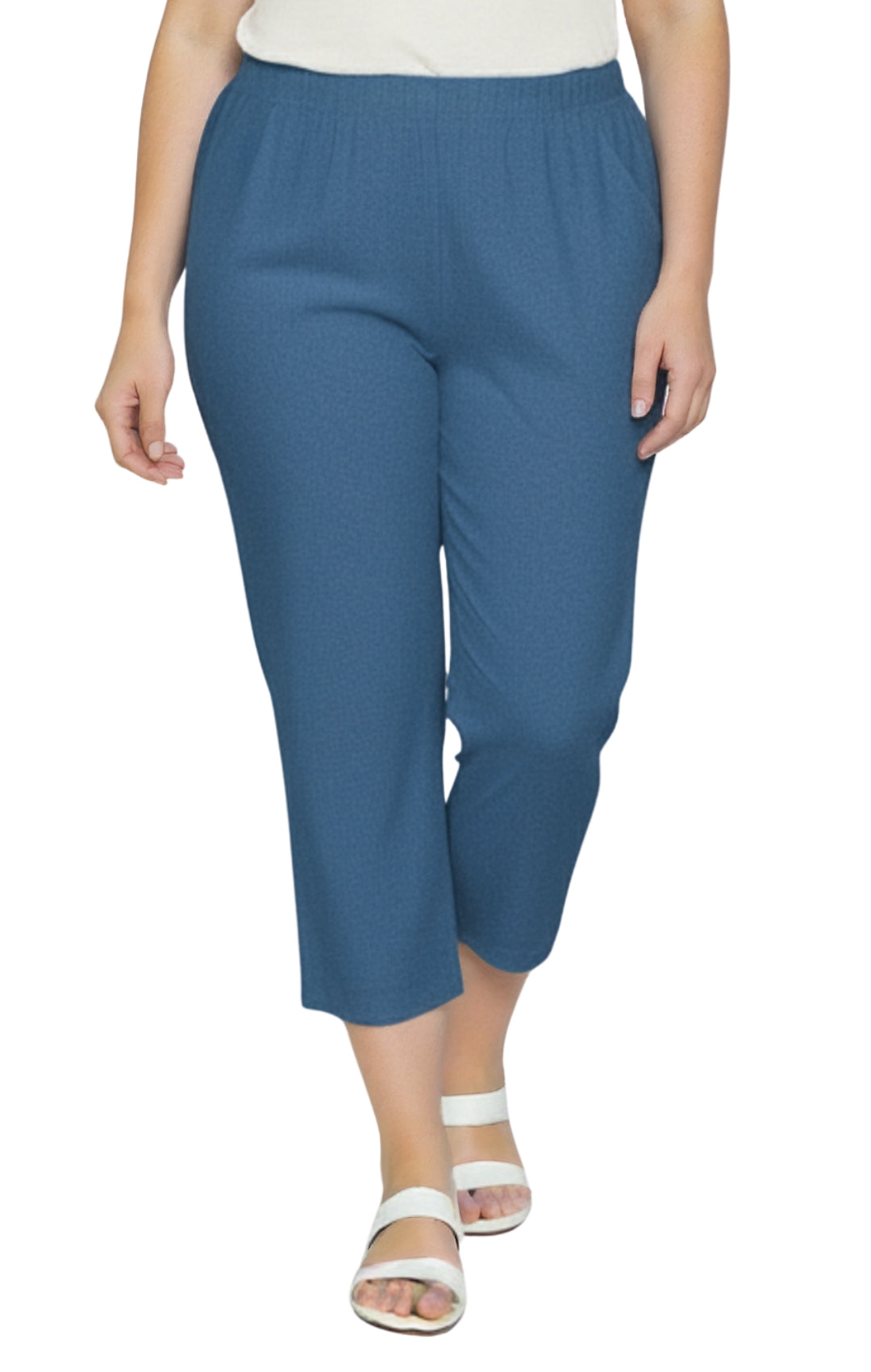 Women's Elastic Waist Pull On Stretch Denim or Twill Capri with
