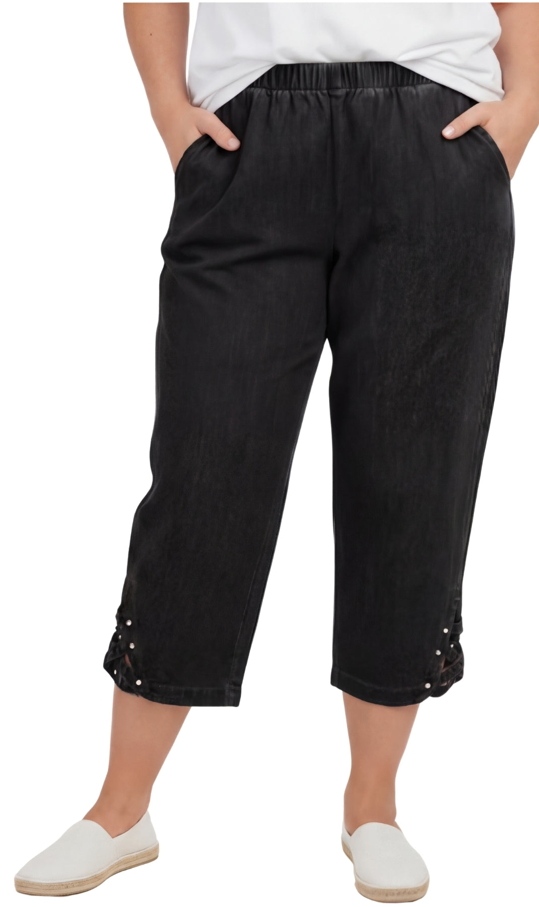 Women's Lightweight Capris with Studded Hem Detail