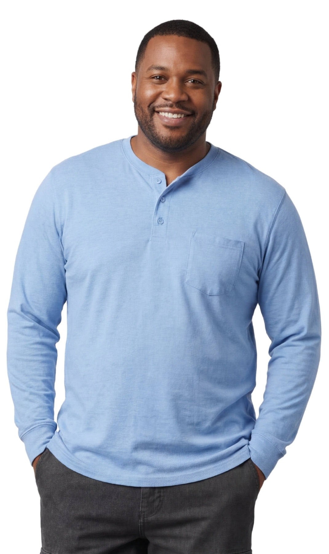 Men's Long Sleeve Henley shirt in cotton blend with 3 Button Placket &