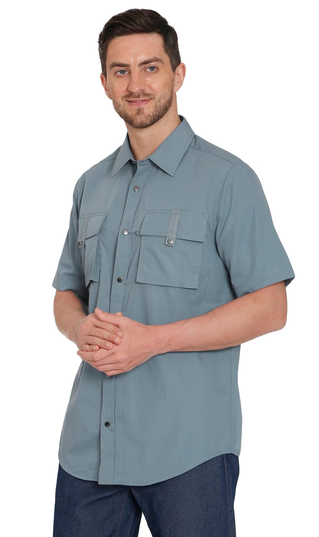 Men's Short Sleeve Easy Snap Explorer Shirt With Multi-Pockets and coo
