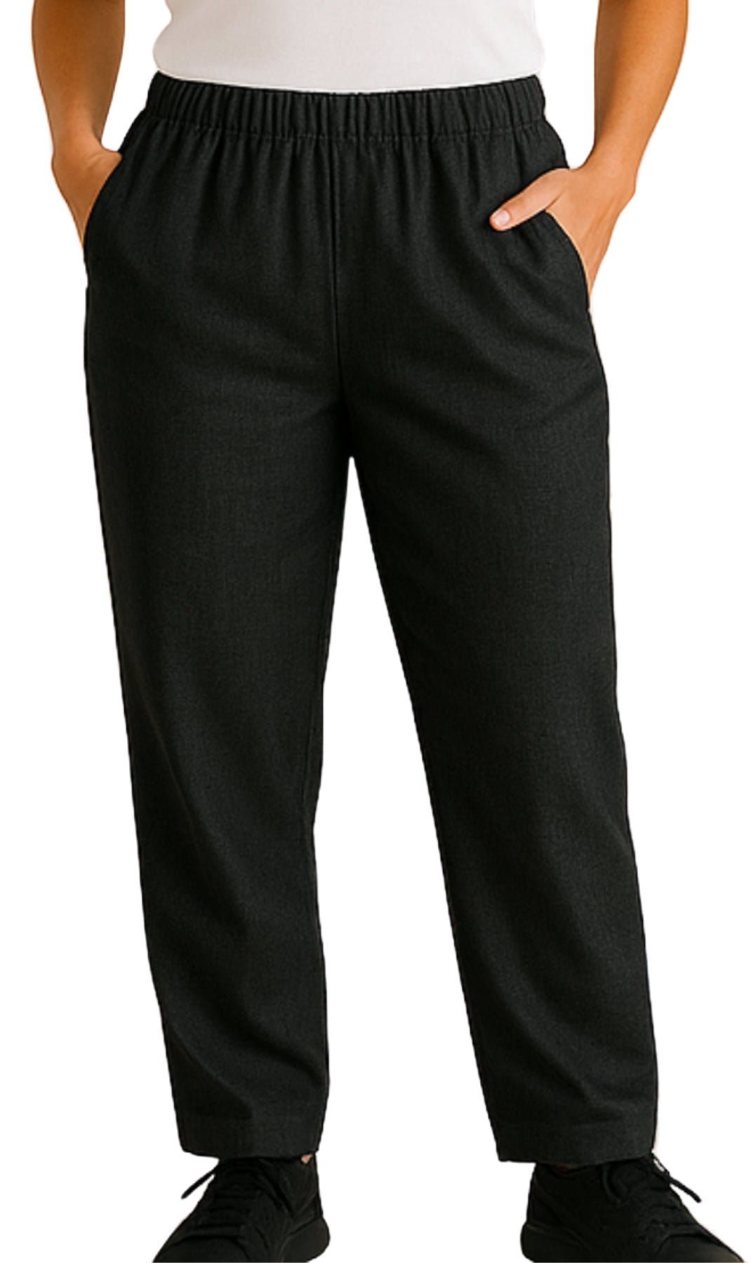 Women Elastic Waist Pull On Denim Jeans Black_Front