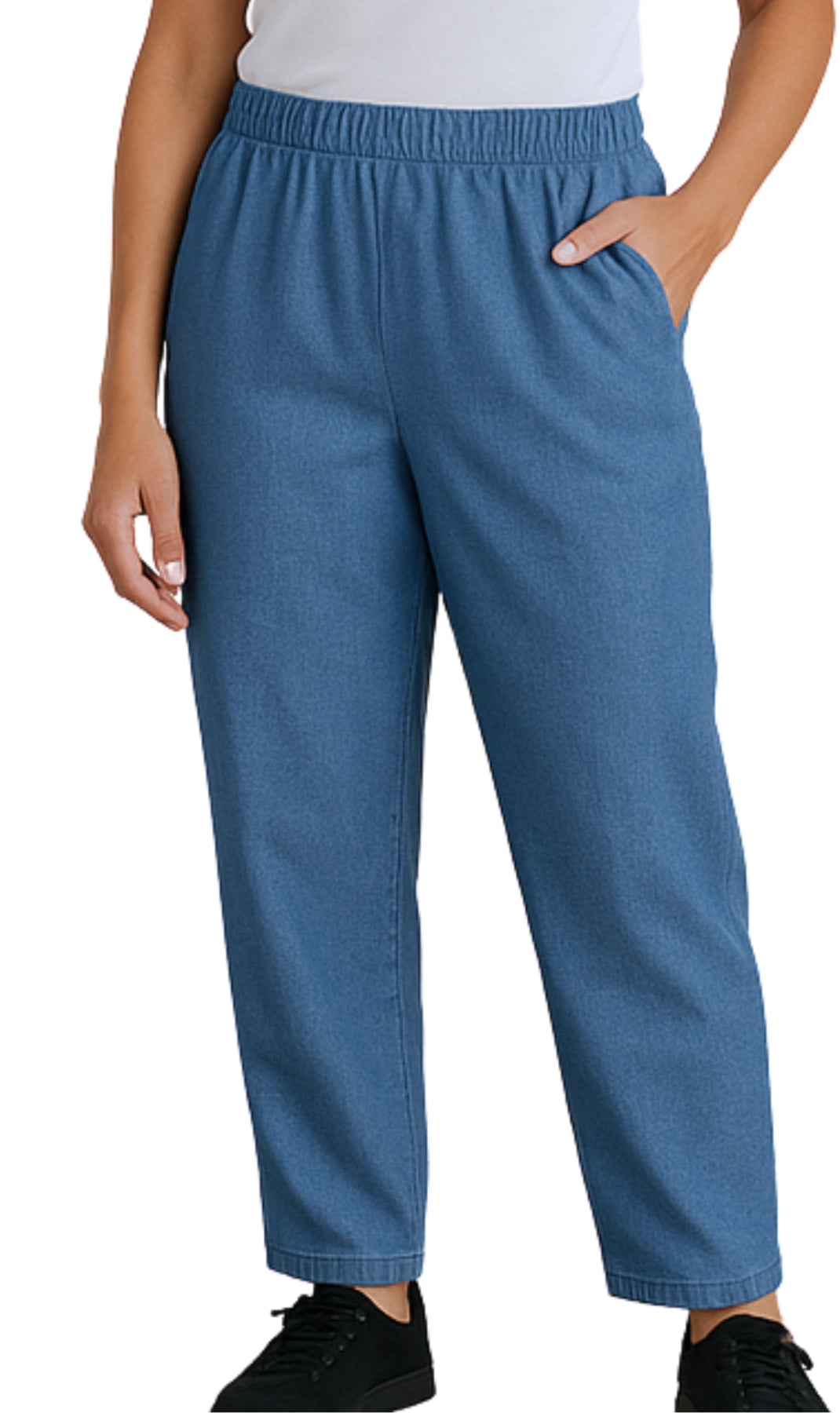 Women Elastic Waist Pull On Denim Jeans Chambray_Front