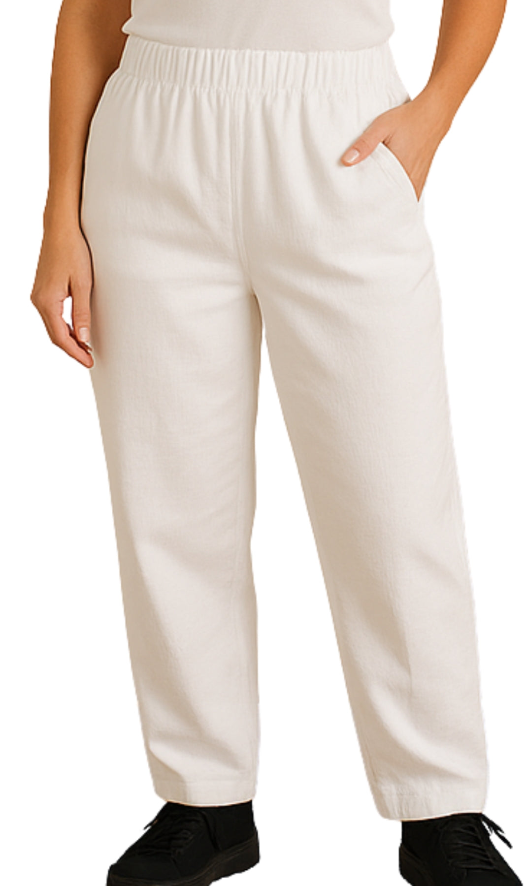 Women Elastic Waist Pull On Denim Jeans White_Front