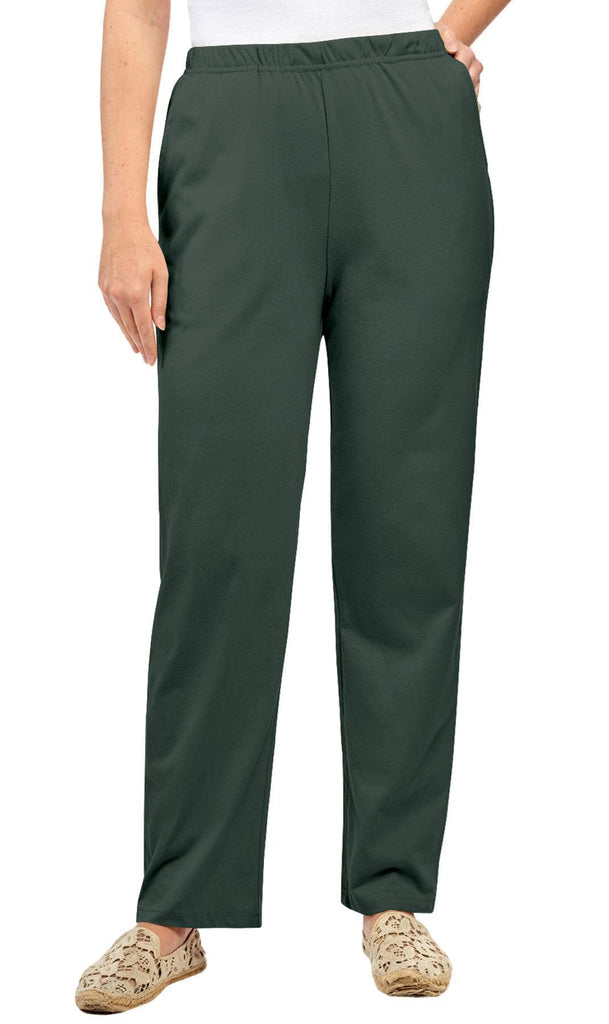Women's Knit Pull On PantÔÇô Your Go-To Casuals for Busy Days and Cozy Nights Alike -  Hunter Green - Front - TURTLE BAY APPAREL