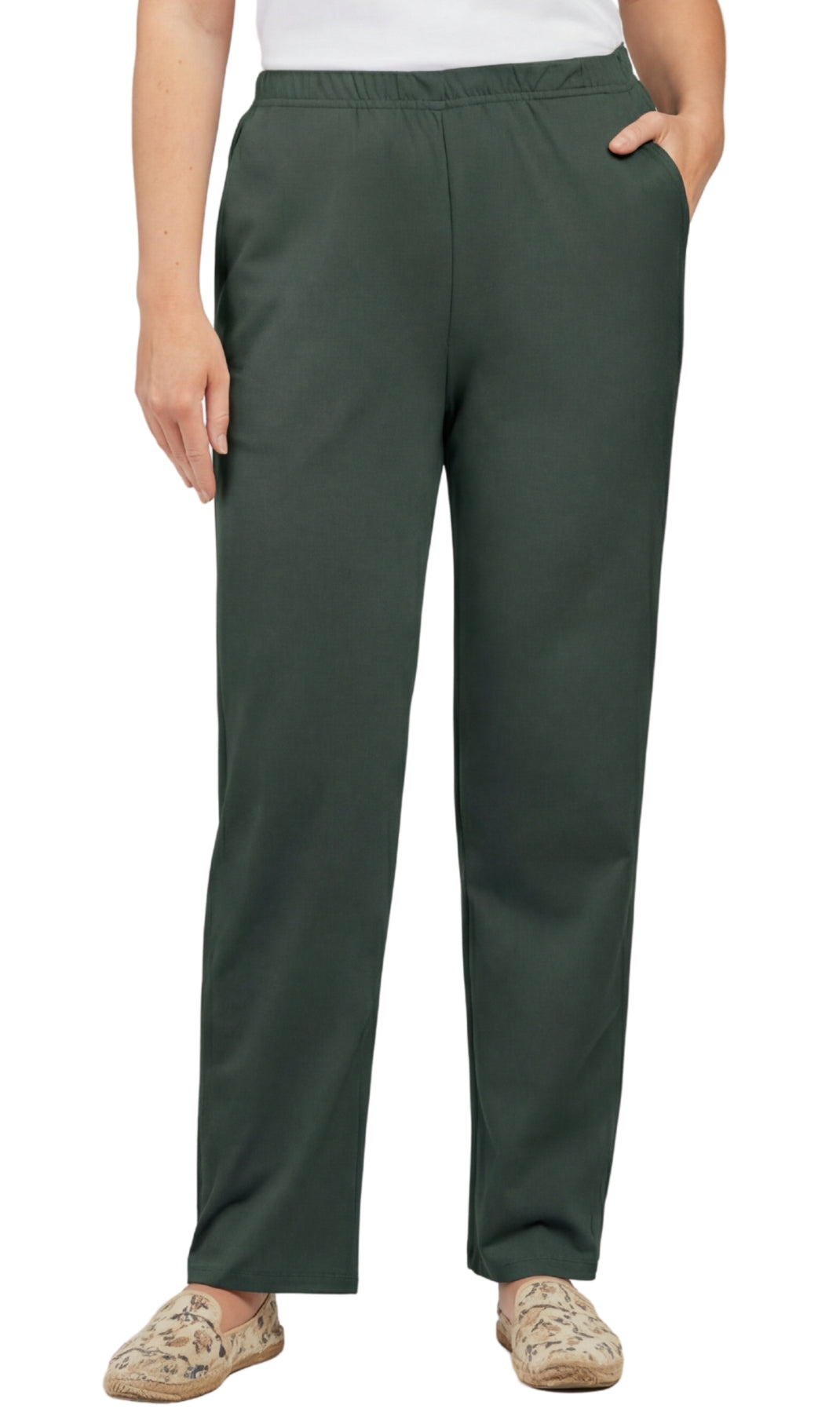 Women's Knit Pull on Pants - Cotton Blend with Flat Front waistband 74