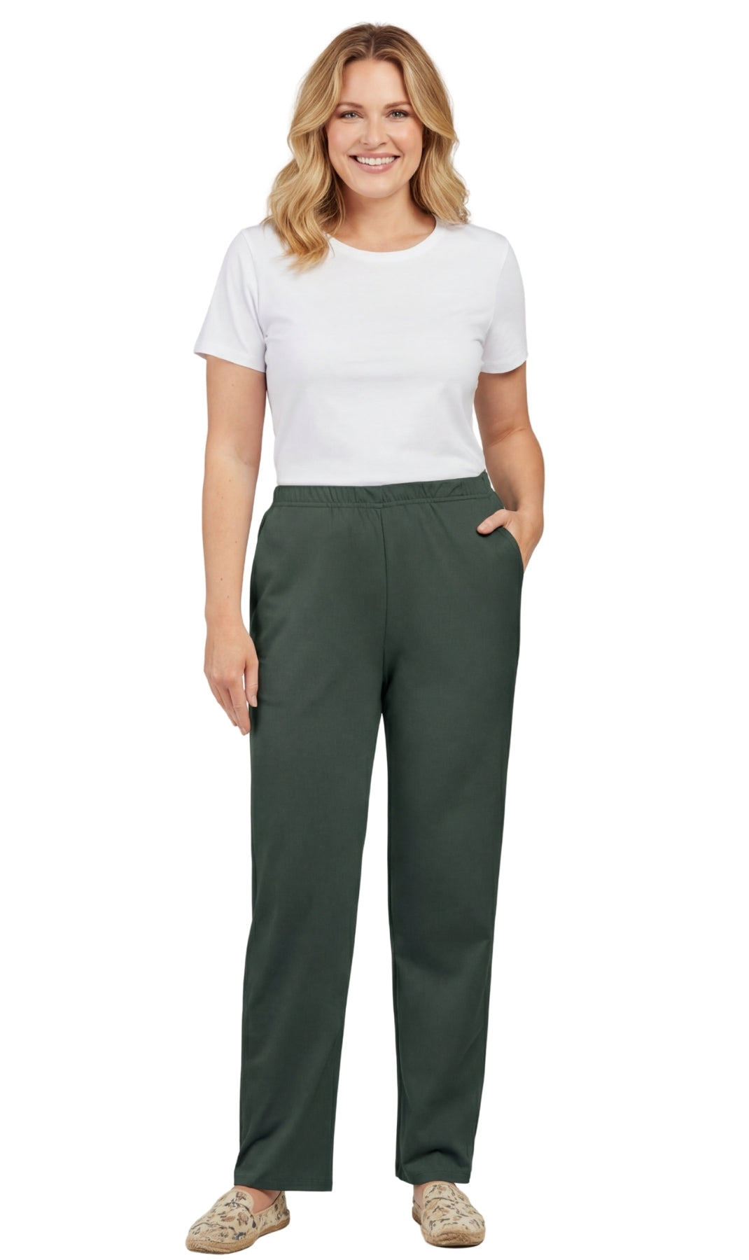 Women's Knit Pull on Pants - Cotton Blend with Flat Front waistband 75
