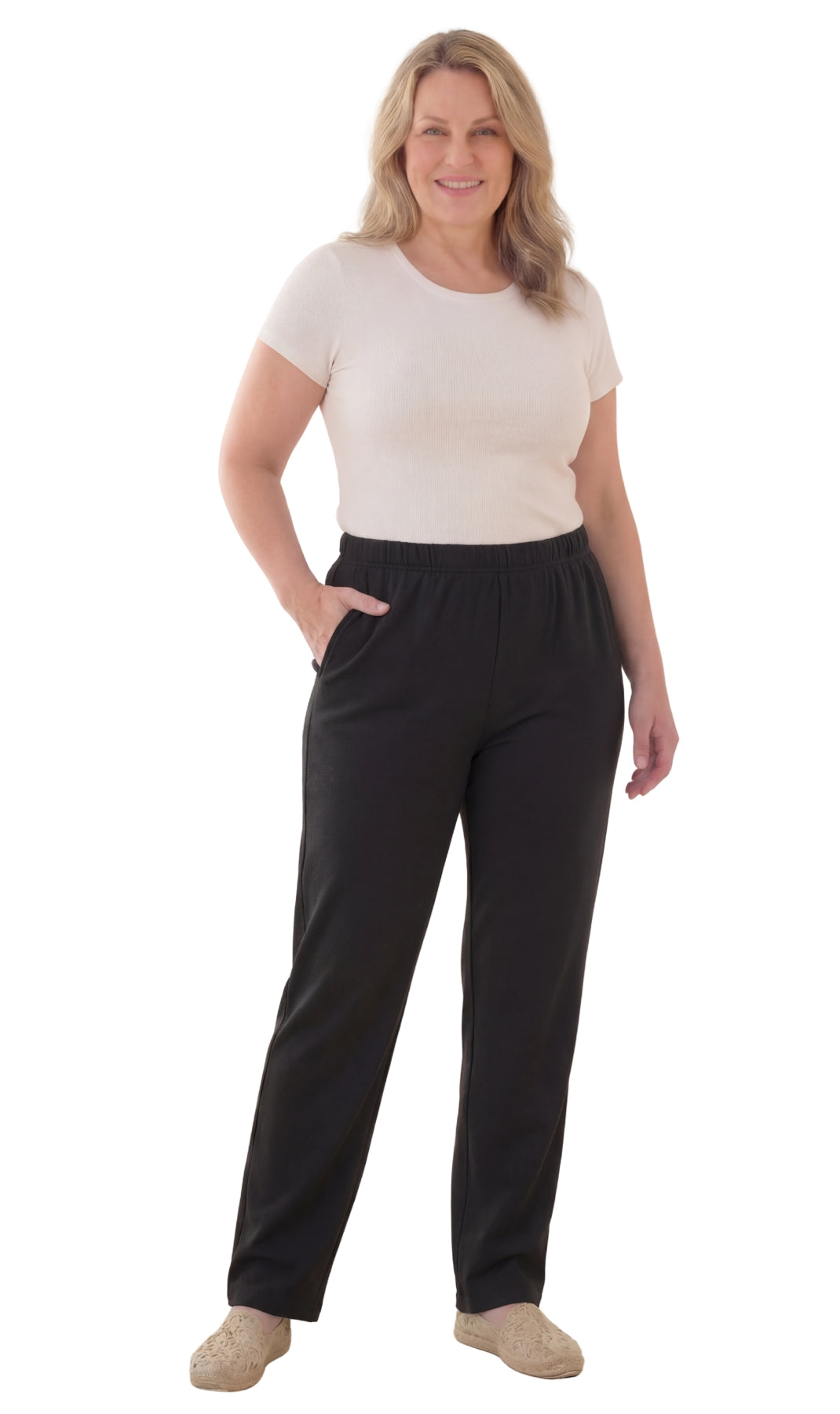 Women's Knit Pull on Pants - Cotton Blend with Flat Front waistband 65