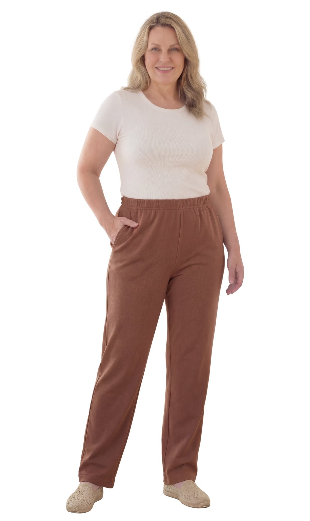 Women's Knit Pull on Pants - Cotton Blend with Flat Front waistband 61