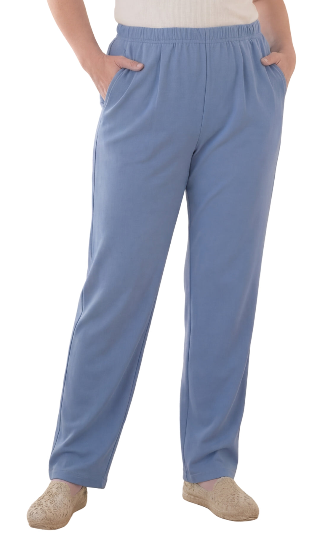 Women's Knit Pull on Pants - Cotton Blend with Flat Front waistband - Cornflower / S Women's Knit Pull on Pants - Cotton Blend with Flat Front waistband - Cornflower / S