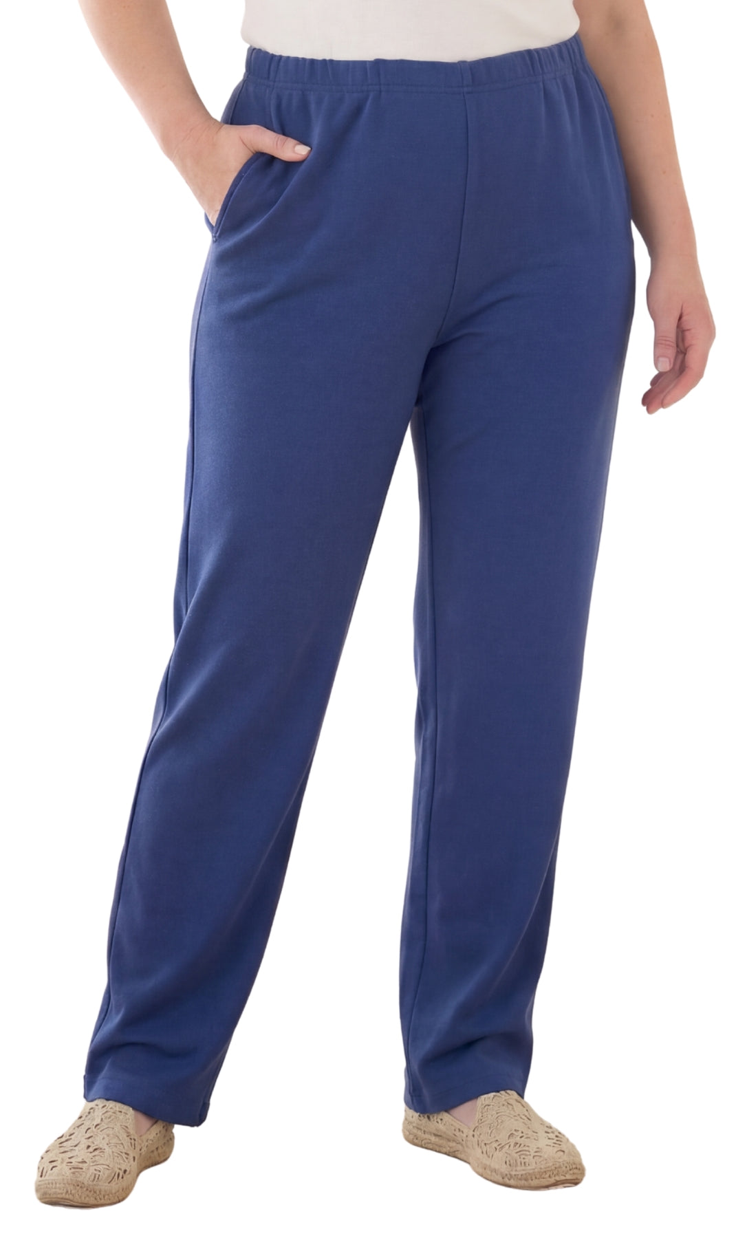 Women's Knit Pull on Pants - Cotton Blend with Flat Front waistband 1