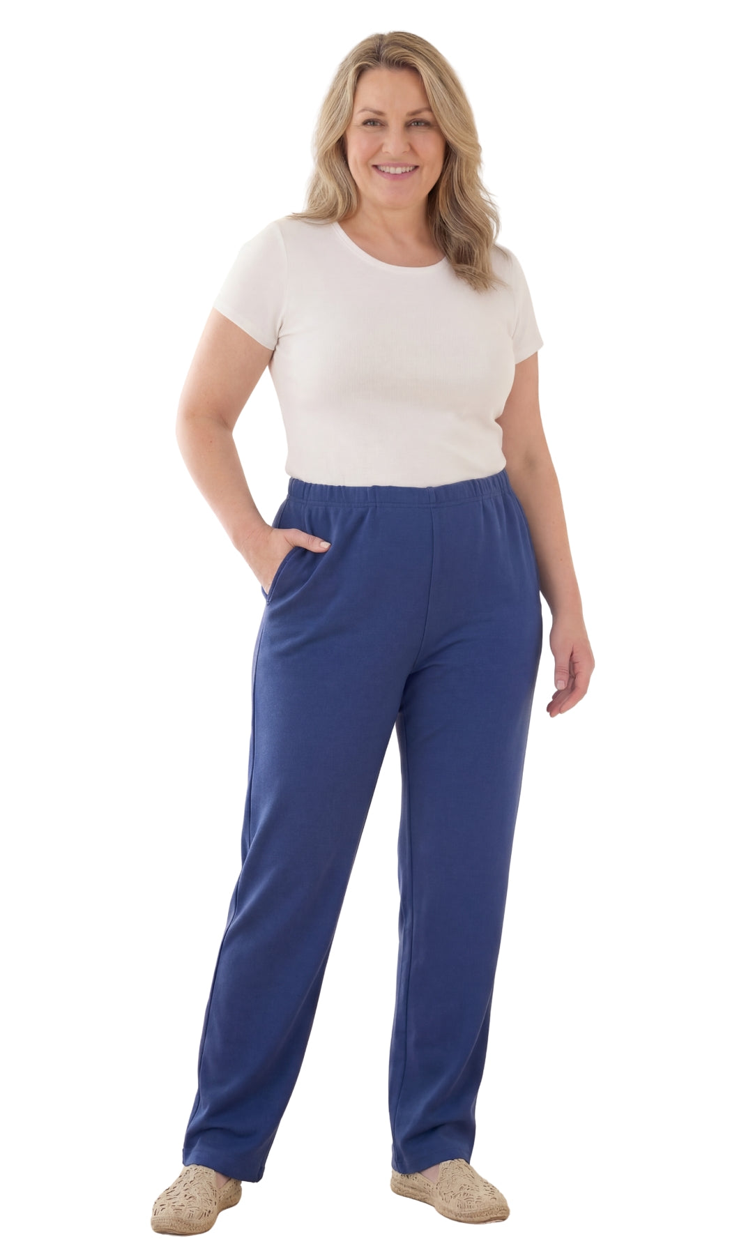 Women's Knit Pull on Pants - Cotton Blend with Flat Front waistband 14