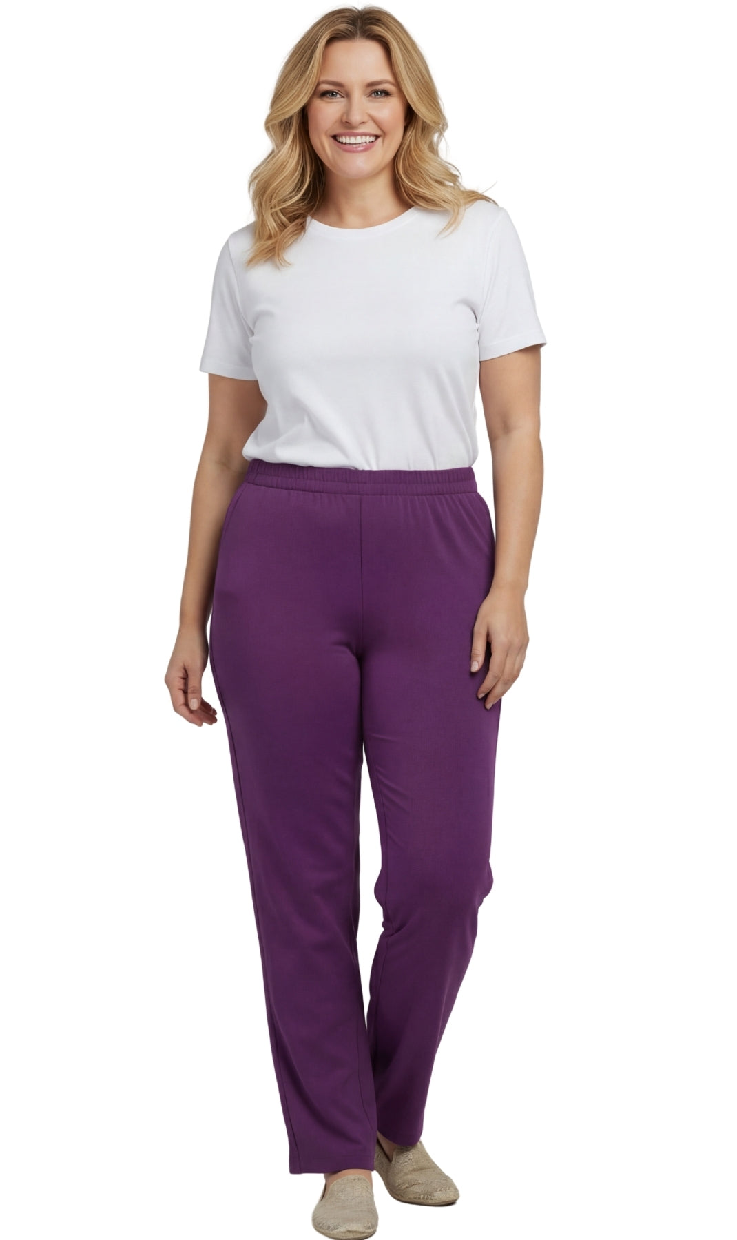 Women's Knit Pull on Pants - Cotton Blend with Flat Front waistband 76