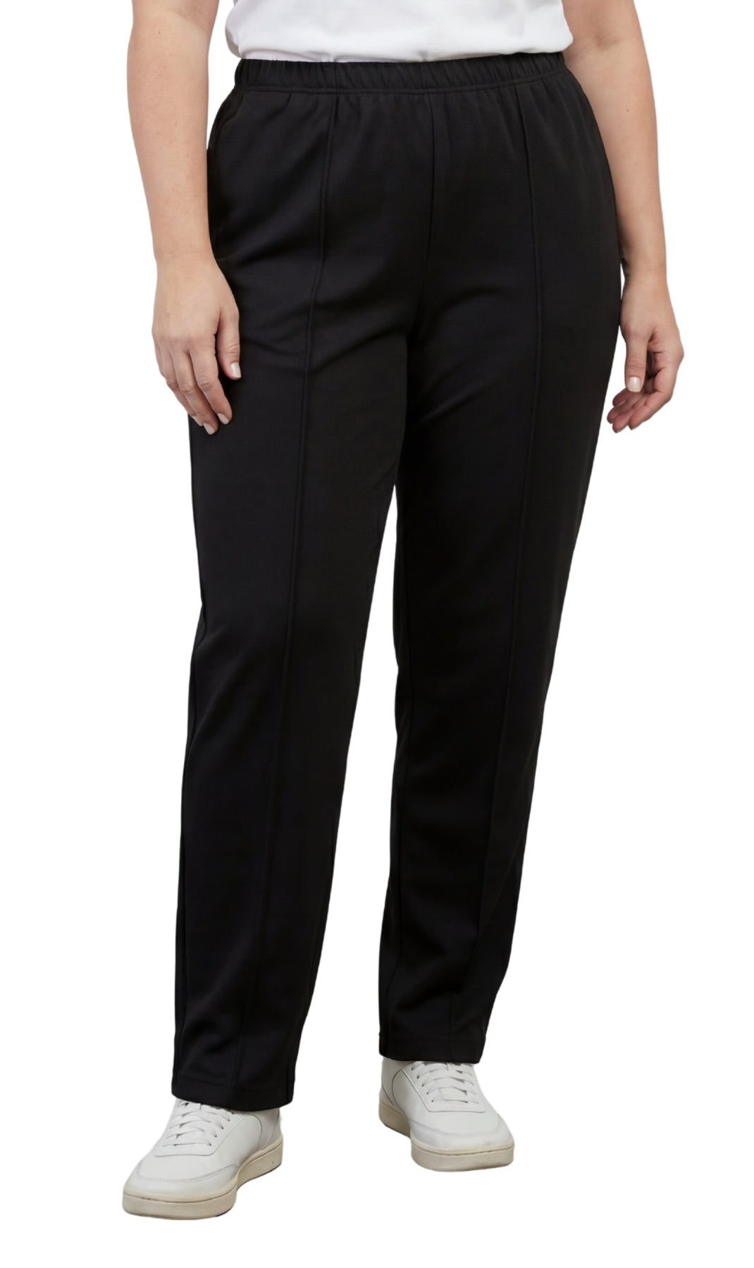 Womens Classic Poly Knit Pants - Pull On Slacks with Elastic Waist 1