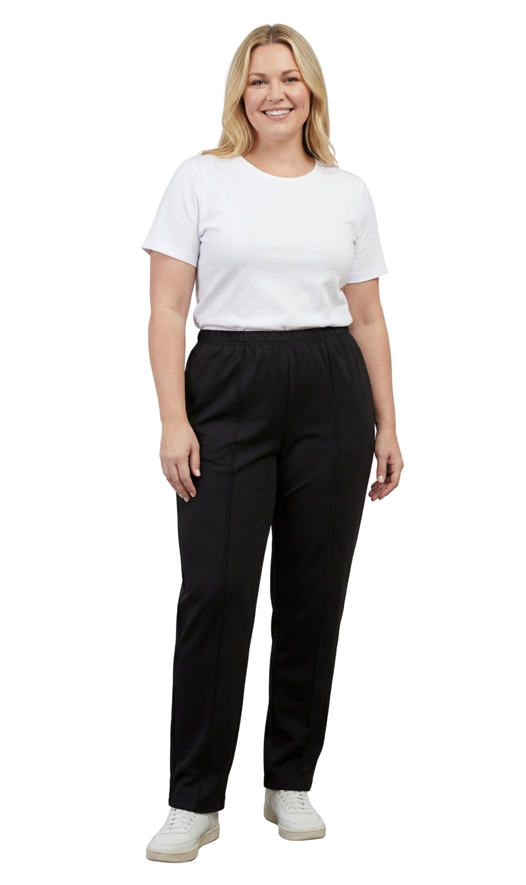 Women's Classic Poly Knit Pants - Pull On Slacks with Elastic Waist