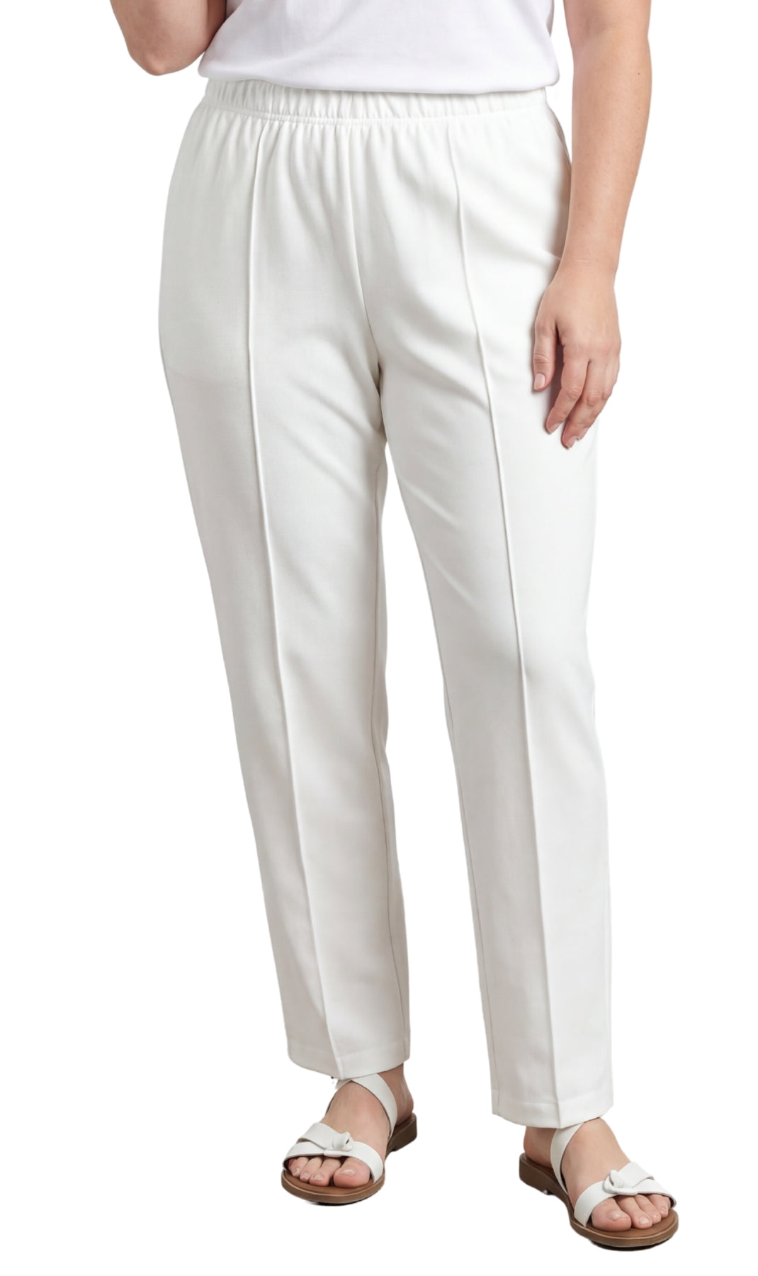 Womens Classic Poly Knit Pants - Pull On Slacks with Elastic Waist 15