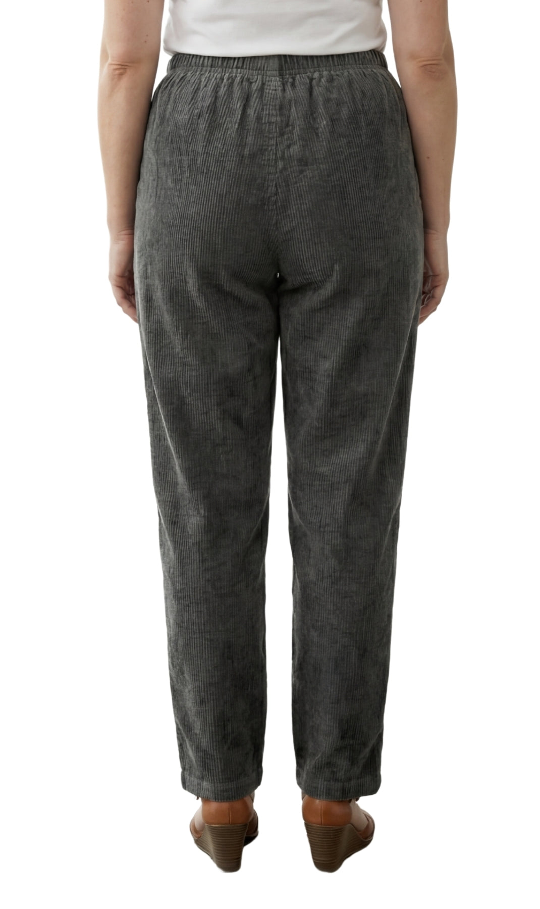 Women's Pull On Fine Wale Corduroy Pants with soft-covered Elastic