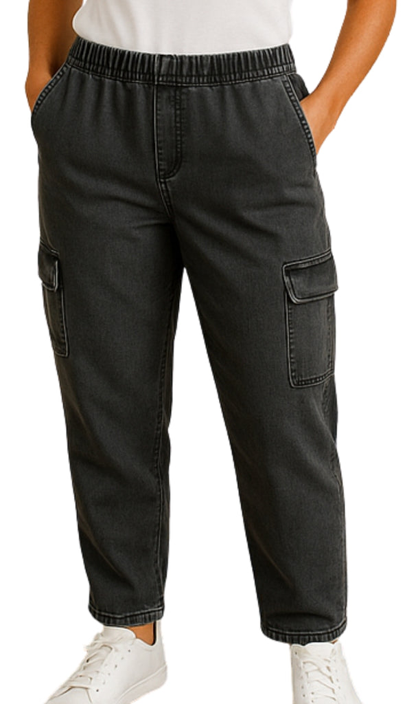 Women's Elastic Stretch Waist Casual Denim Pull-on Cargo Pants