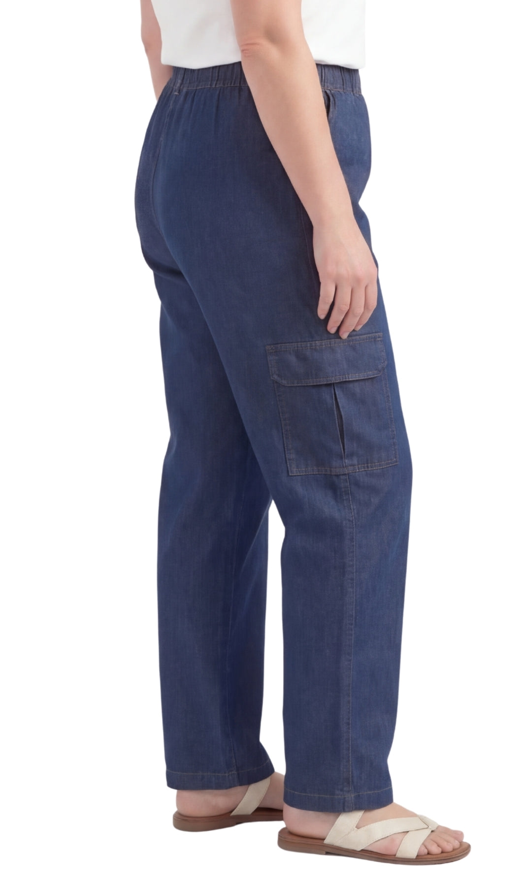 Women's Lightweight Elastic Stretch Waist Casual Denim Pull-on Cargo Pants 12