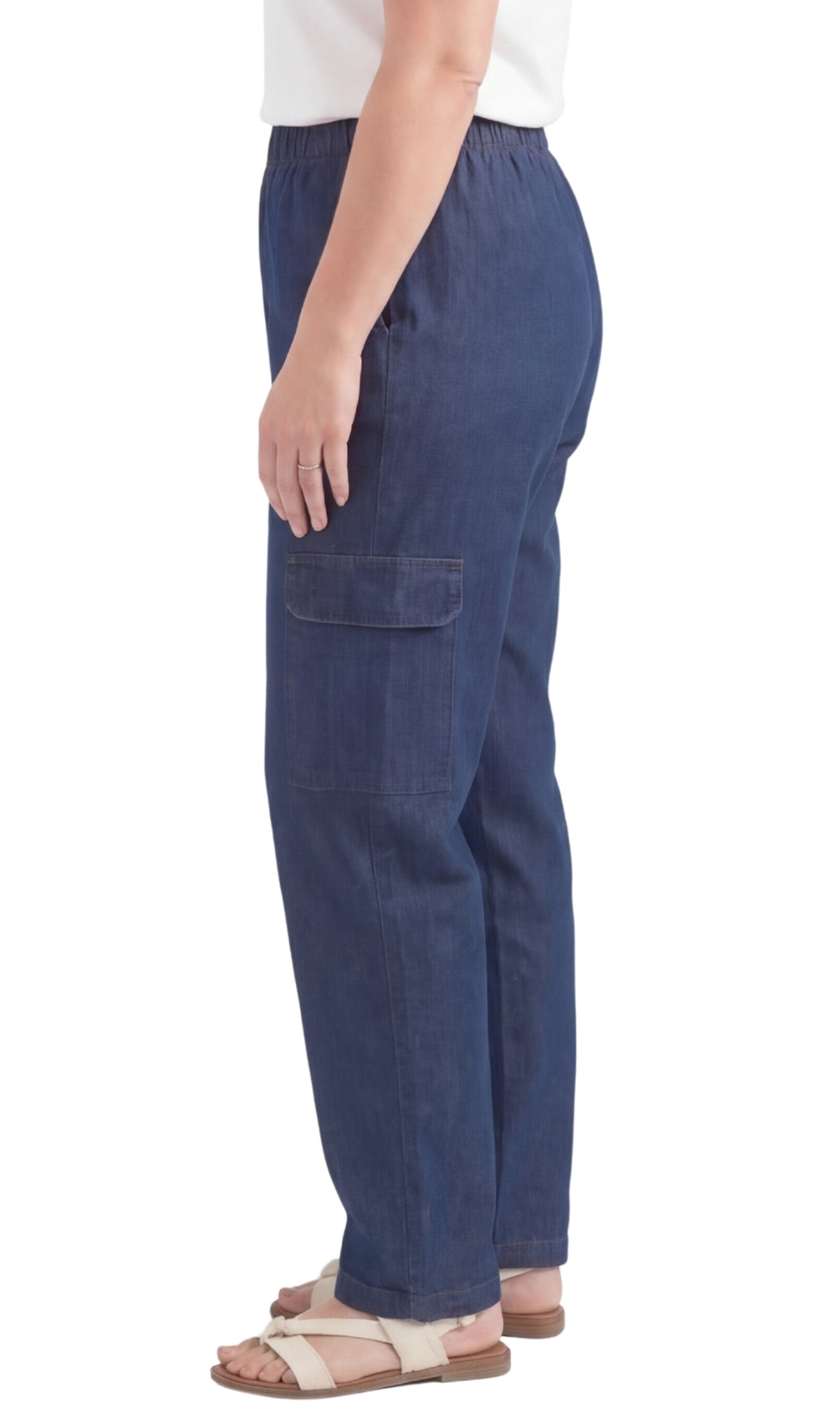 Women's Lightweight Elastic Stretch Waist Casual Denim Pull-on Cargo Pants 11