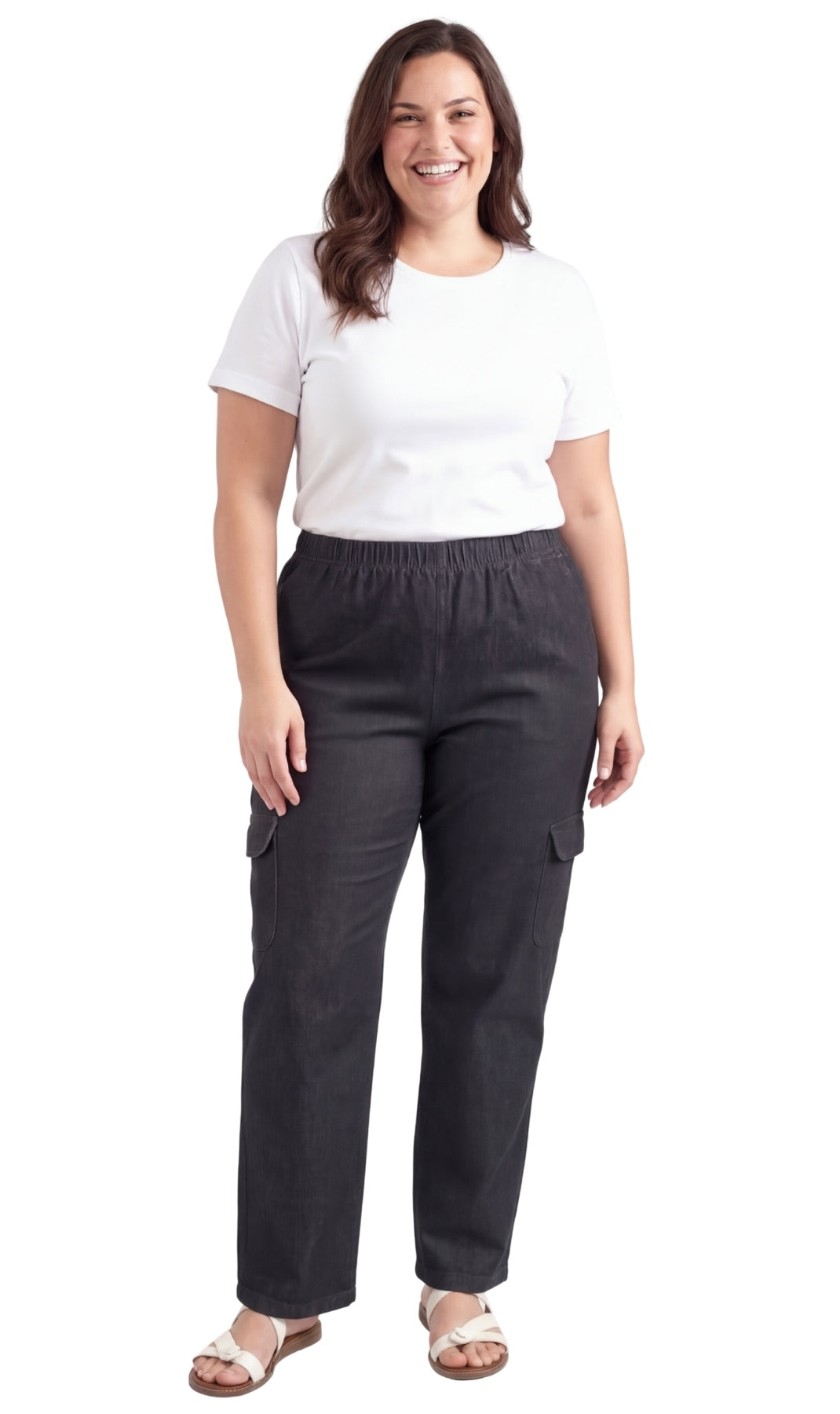 Women's Lightweight Elastic Stretch Waist Casual Denim Pull-on Cargo Pants 4