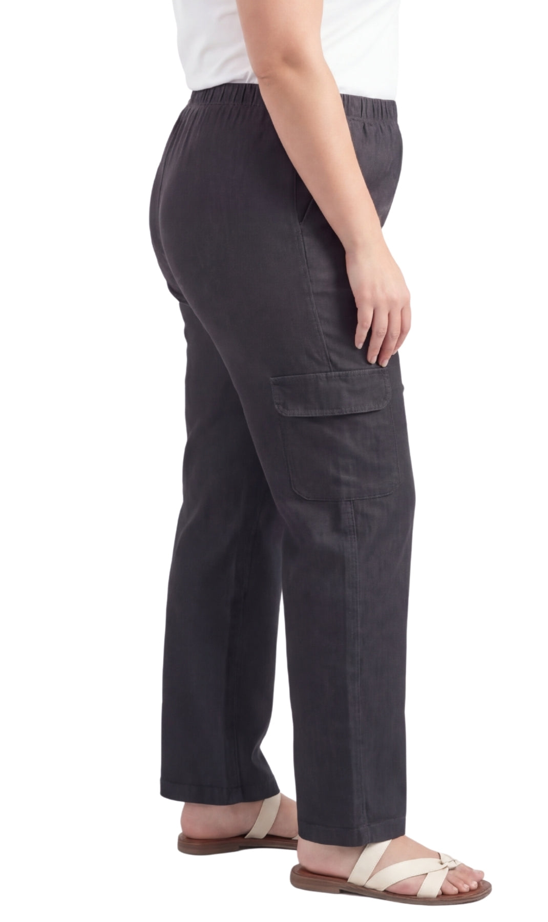 Women's Lightweight Elastic Stretch Waist Casual Denim Pull-on Cargo Pants 3