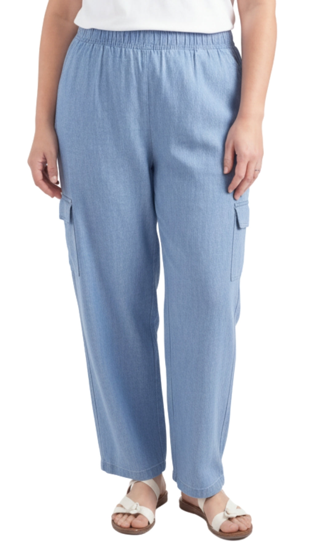 Women's Lightweight Elastic Stretch Waist Casual Denim Pull-on Cargo Pants 5