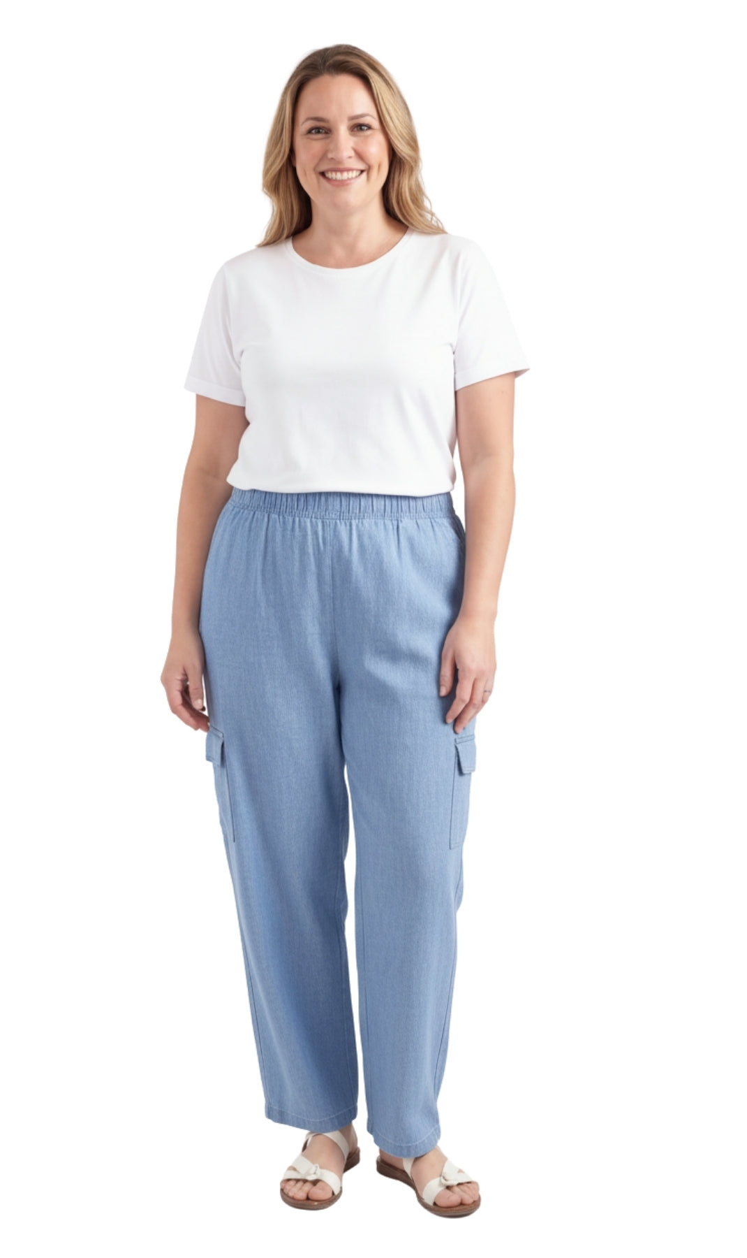 Women's Lightweight Elastic Stretch Waist Casual Denim Pull-on Cargo Pants 8