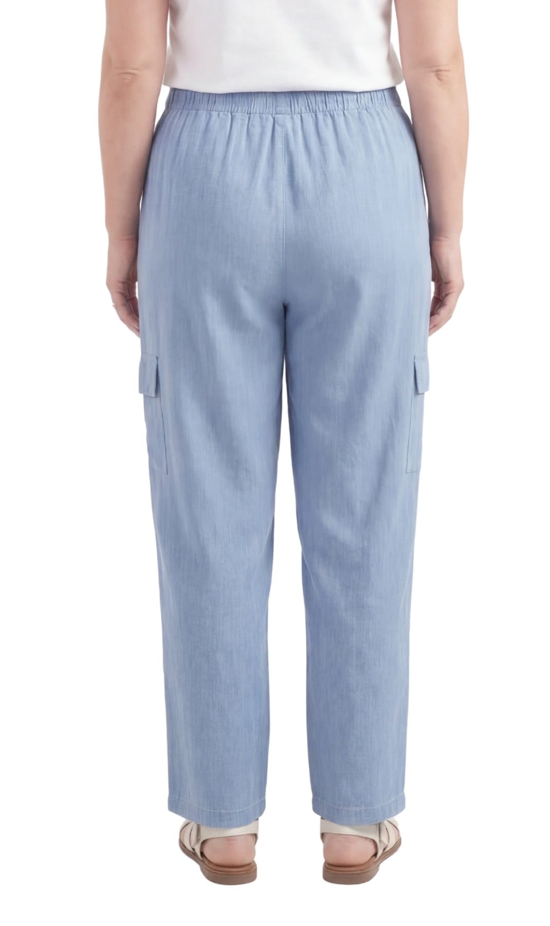 Women's Lightweight Elastic Stretch Waist Casual Denim Pull-on Cargo Pants 6