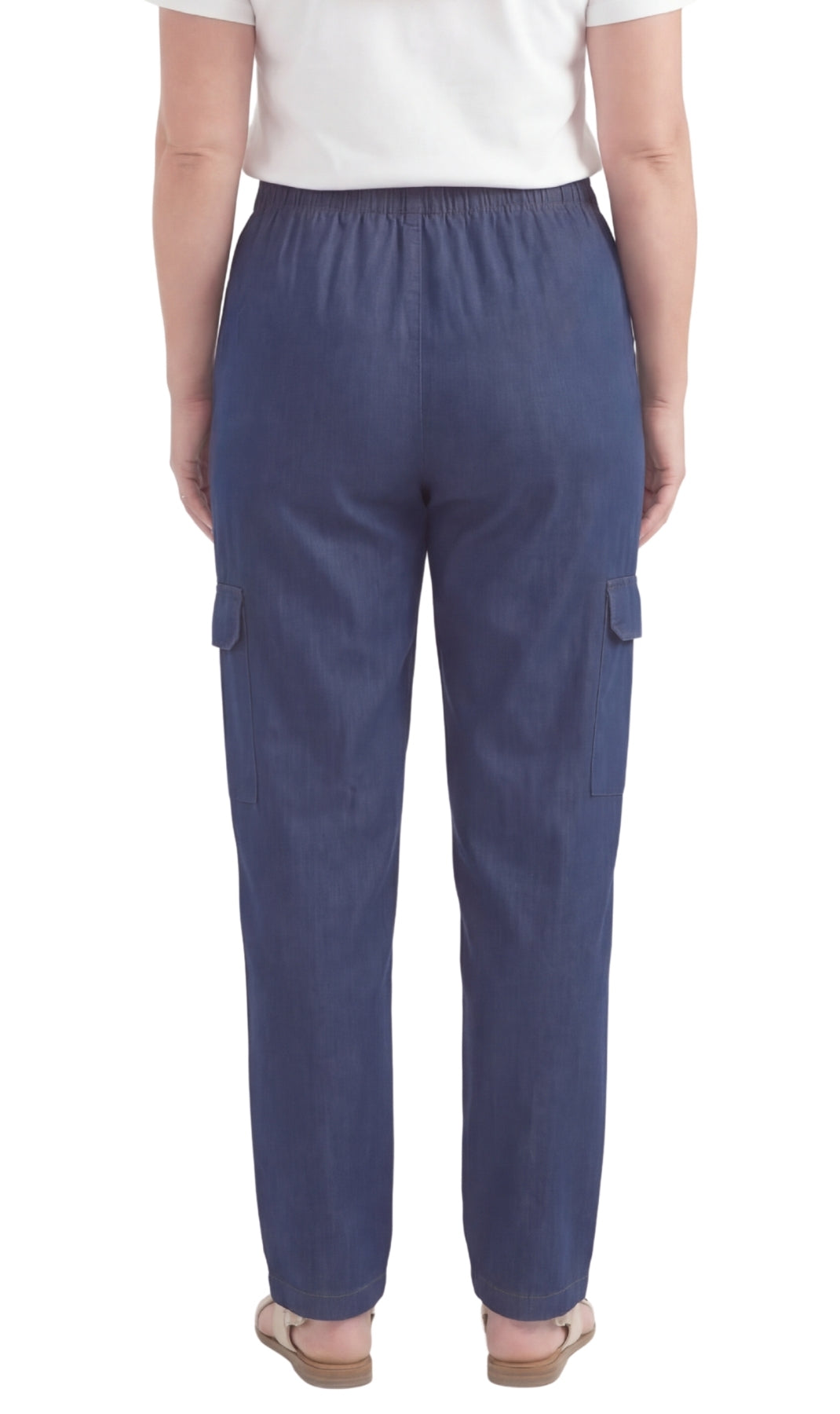 Women's Lightweight Elastic Stretch Waist Casual Denim Pull-on Cargo Pants 10