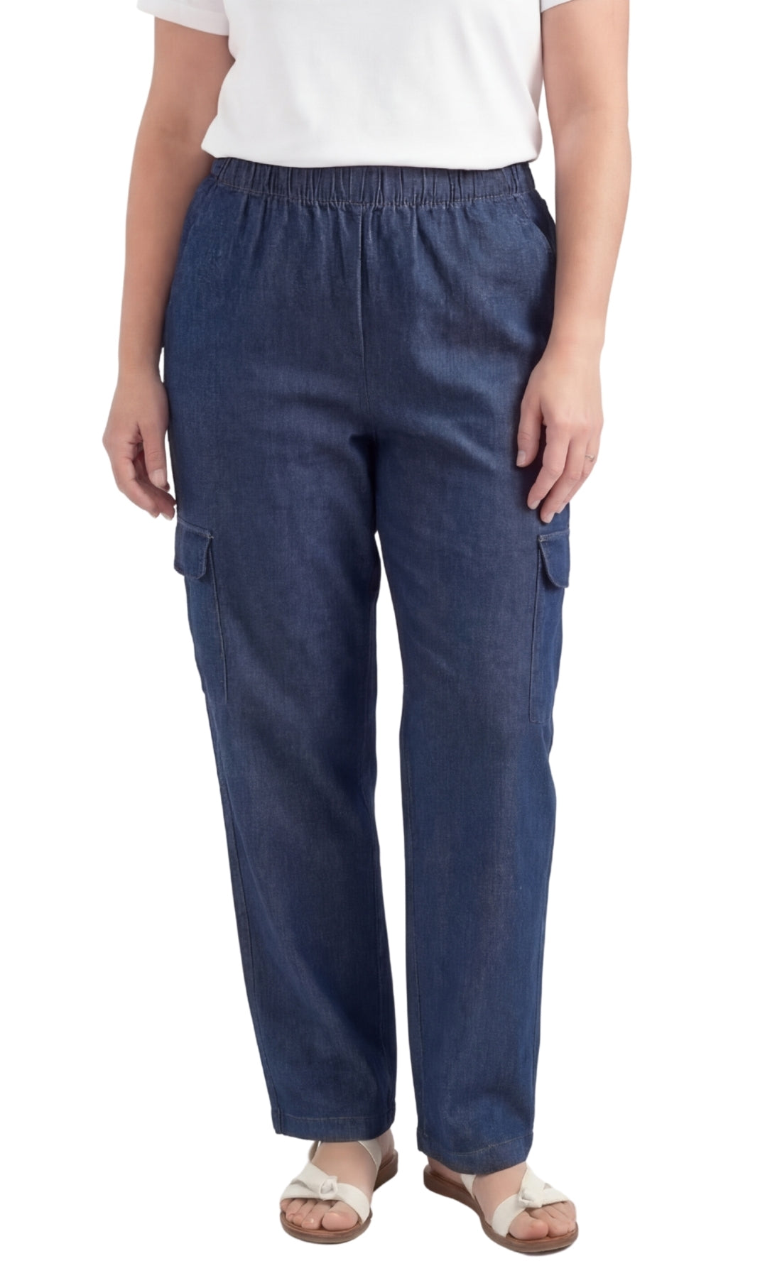 Women's Lightweight Elastic Stretch Waist Casual Denim Pull-on Cargo Pants 9