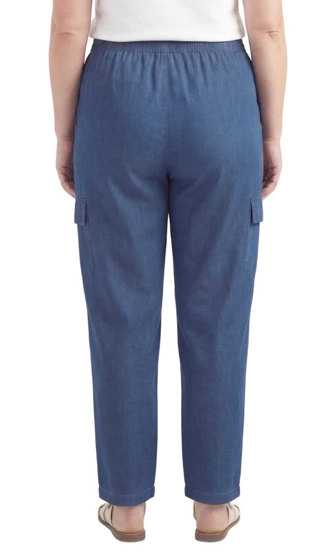 Women's Lightweight Elastic Stretch Waist Casual Denim Pull-on Cargo Pants 17