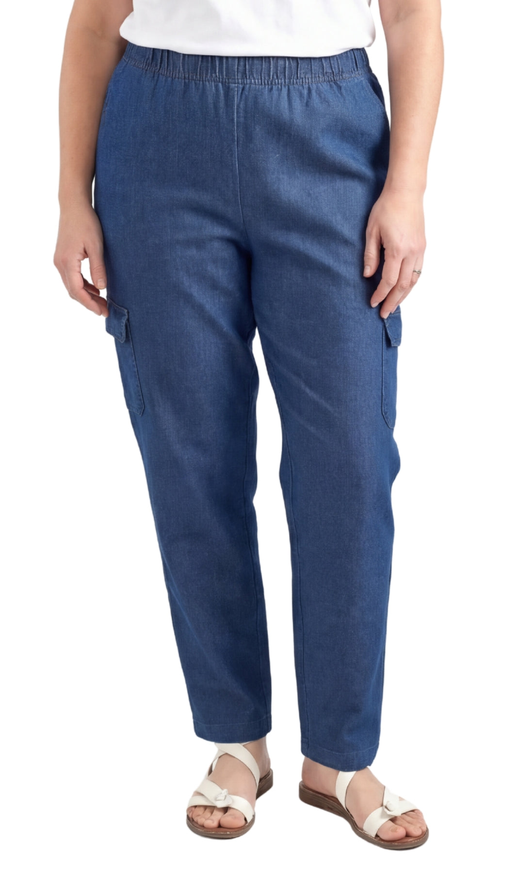 Women's Lightweight Elastic Stretch Waist Casual Denim Pull-on Cargo Pants 15