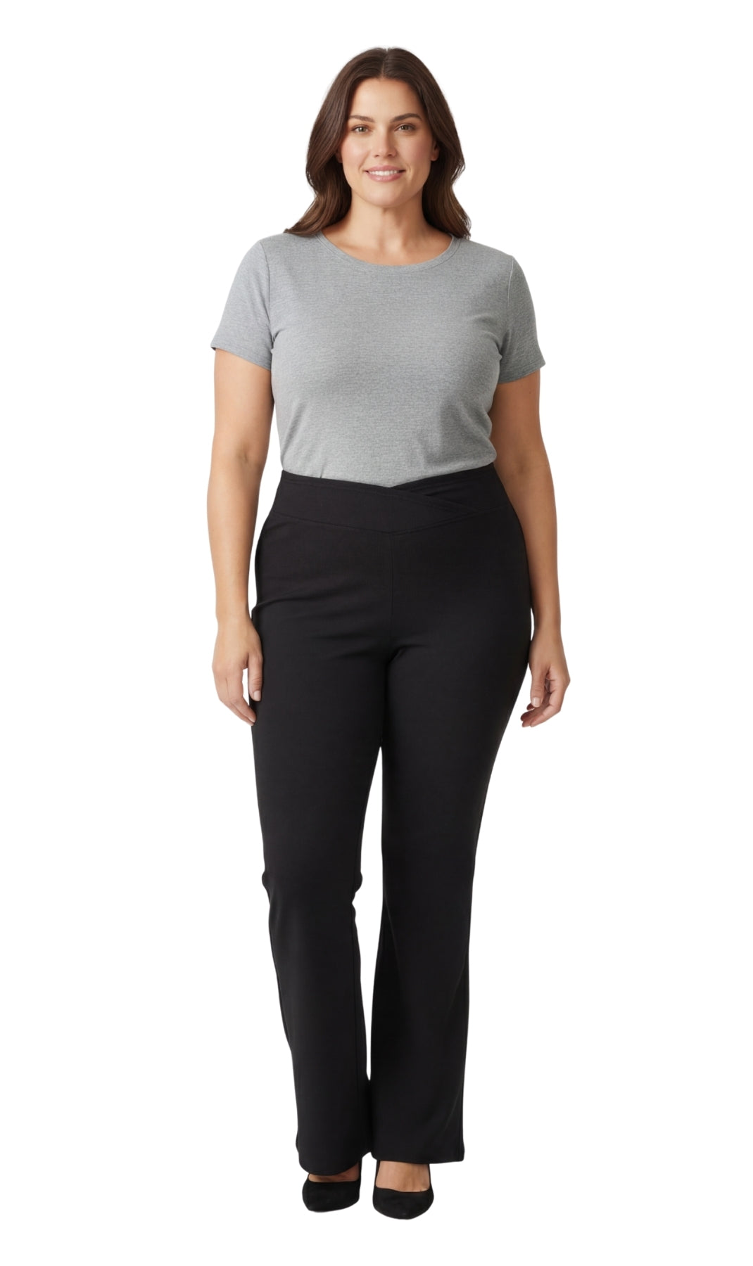 Turtle Bay New York Women's Pull-on Cotton Stretch Bootcut Flare Leggings with a Crossover waistband black full