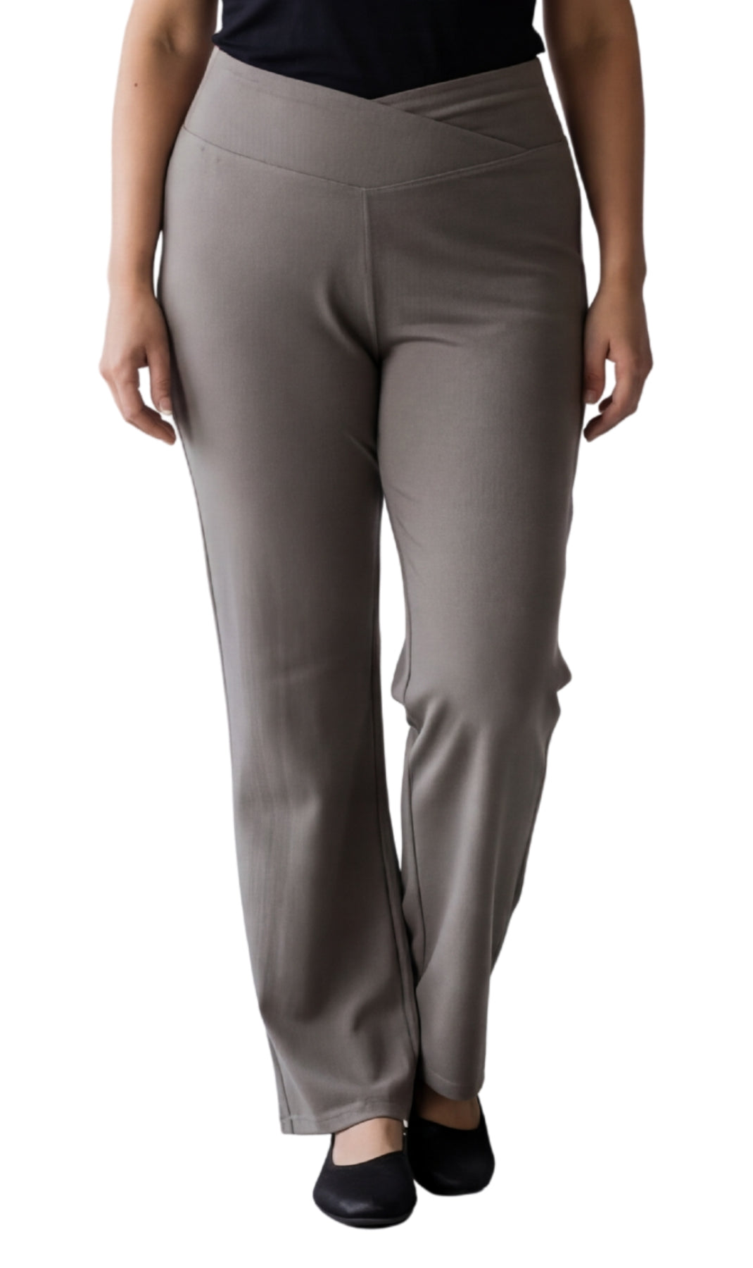 Turtle Bay New York Women's Pull-on Cotton Stretch Bootcut Flare Leggings with a Crossover waistband charcoal front