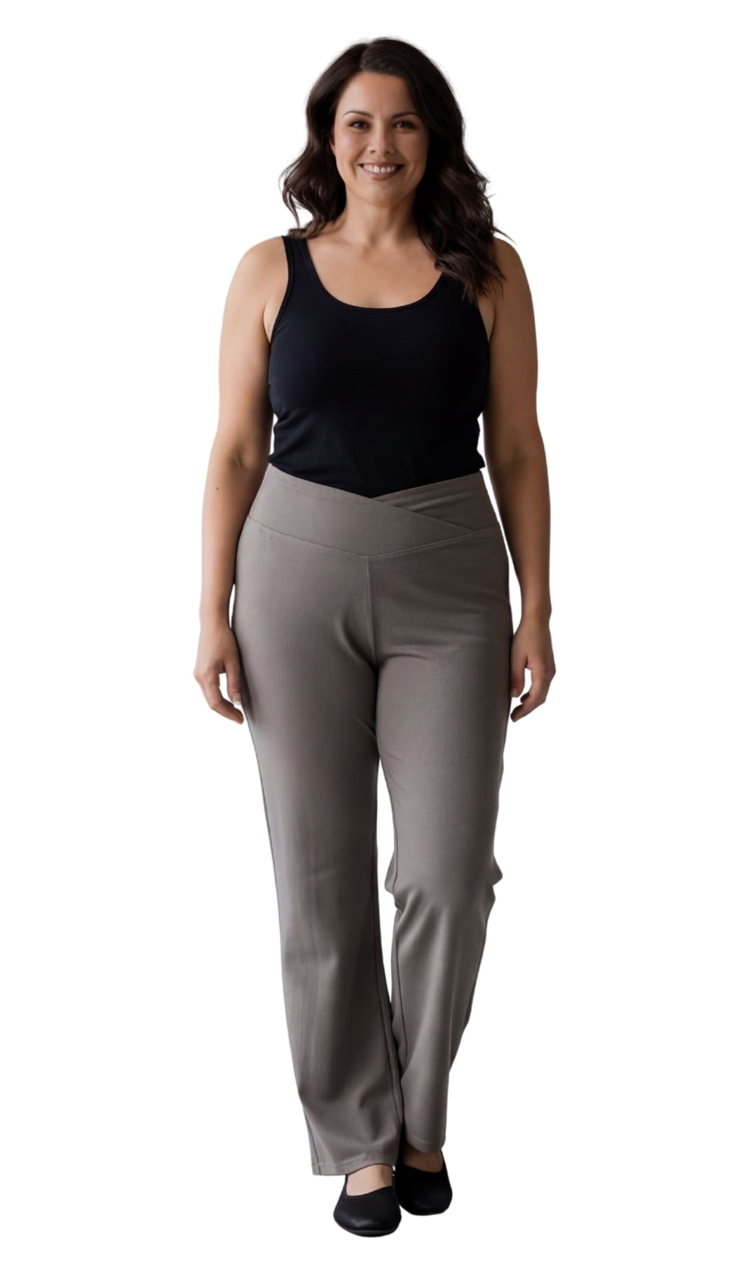 Turtle Bay New York Women's Pull-on Cotton Stretch Bootcut Flare Leggings with a Crossover waistband charcoal full