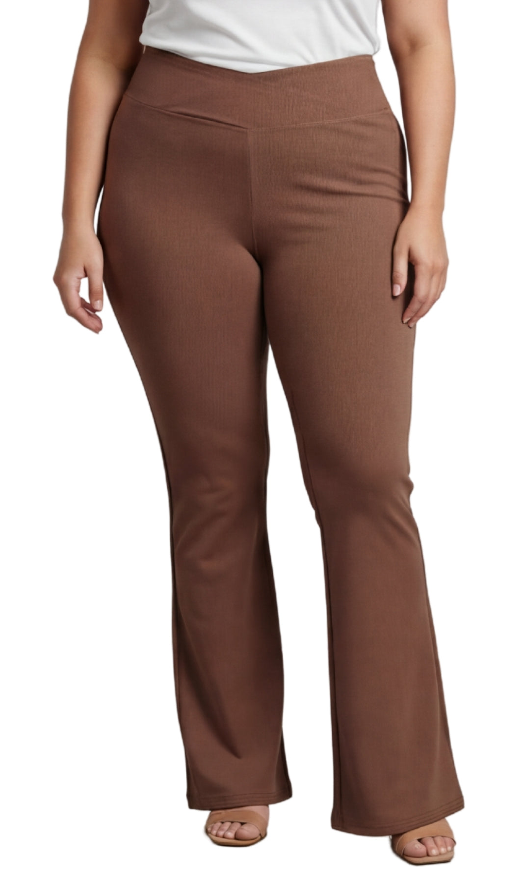 Turtle Bay New York Women's Pull-on Cotton Stretch Bootcut Flare Leggings with a Crossover waistband Chocolate front 