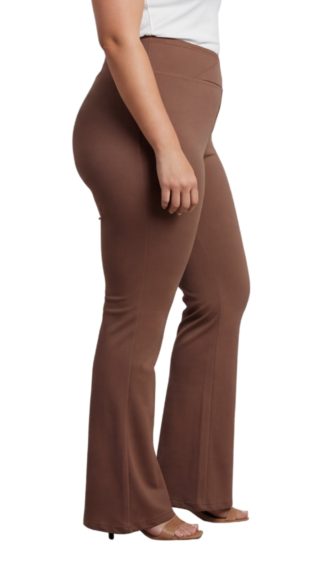 Turtle Bay New York Women's Pull-on Cotton Stretch Bootcut Flare Leggings with a Crossover waistband Chocolate side
