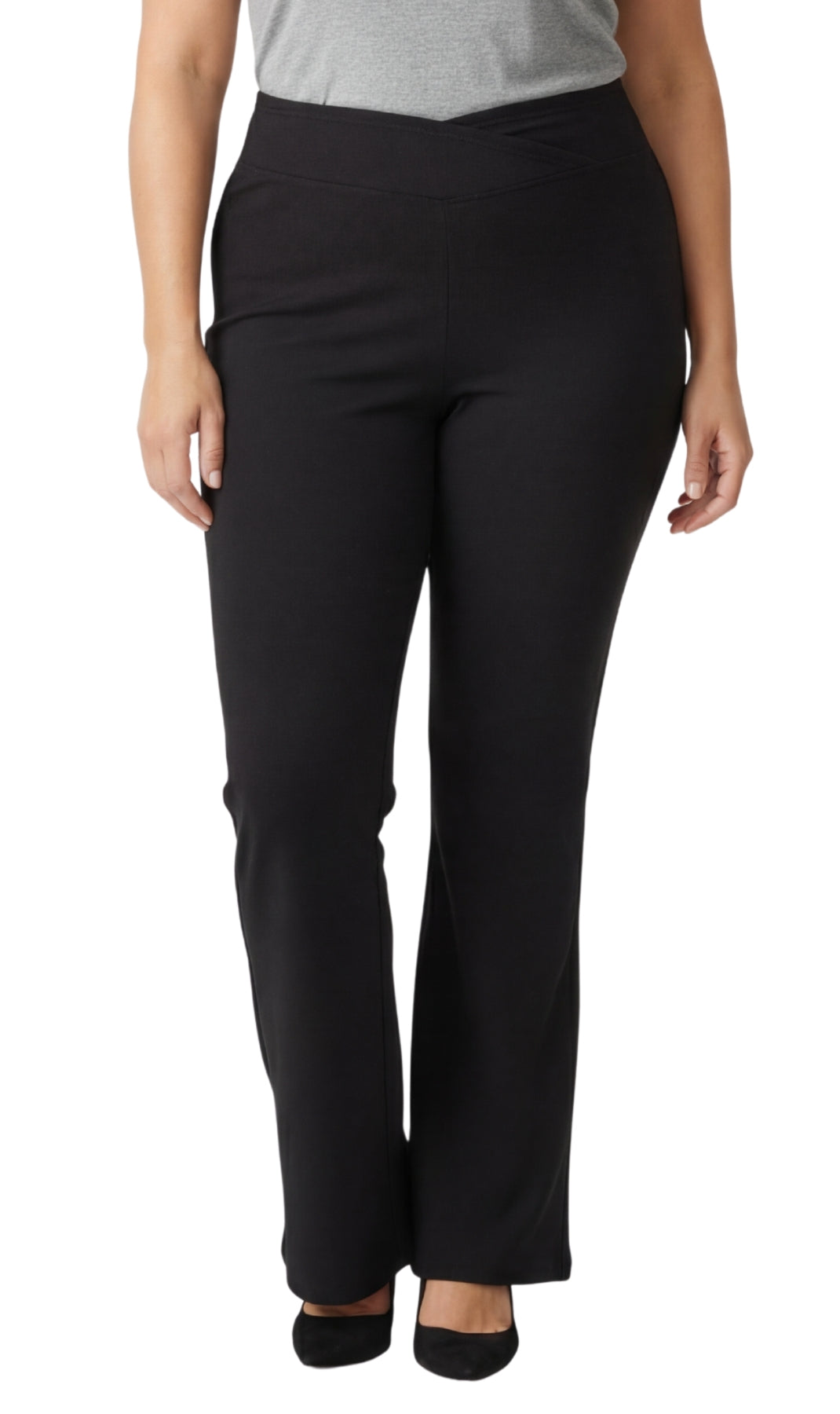 Turtle Bay New York Women's Pull-on Cotton Stretch Bootcut Flare Leggings with a Crossover waistband black front