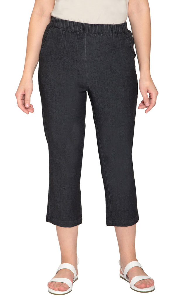 Women's Stretch Denim CaprisÔÇô Lightweight Stretch Fabric for Cool Comfort - Black- Front - TURTLE BAY APPAREL