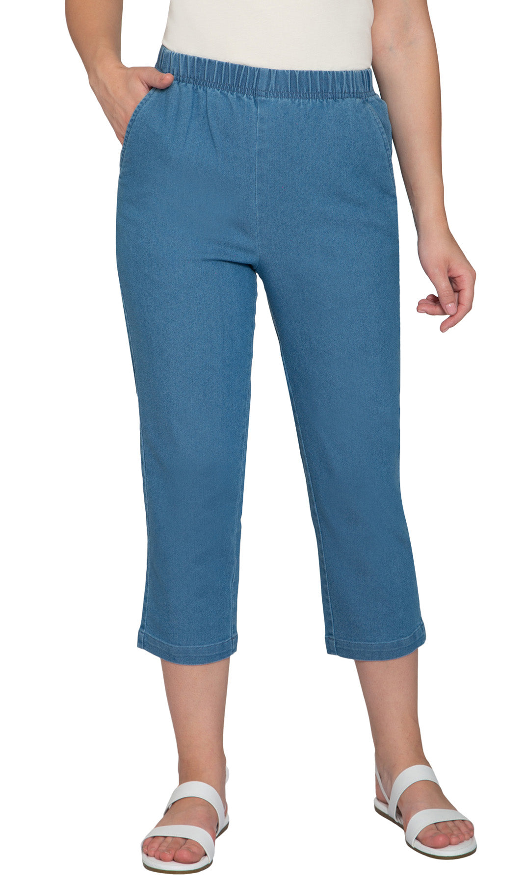 Women's Elastic Waist Pull On Stretch Denim \u0026 Twill Capri with side po –  TURTLE BAY APPAREL