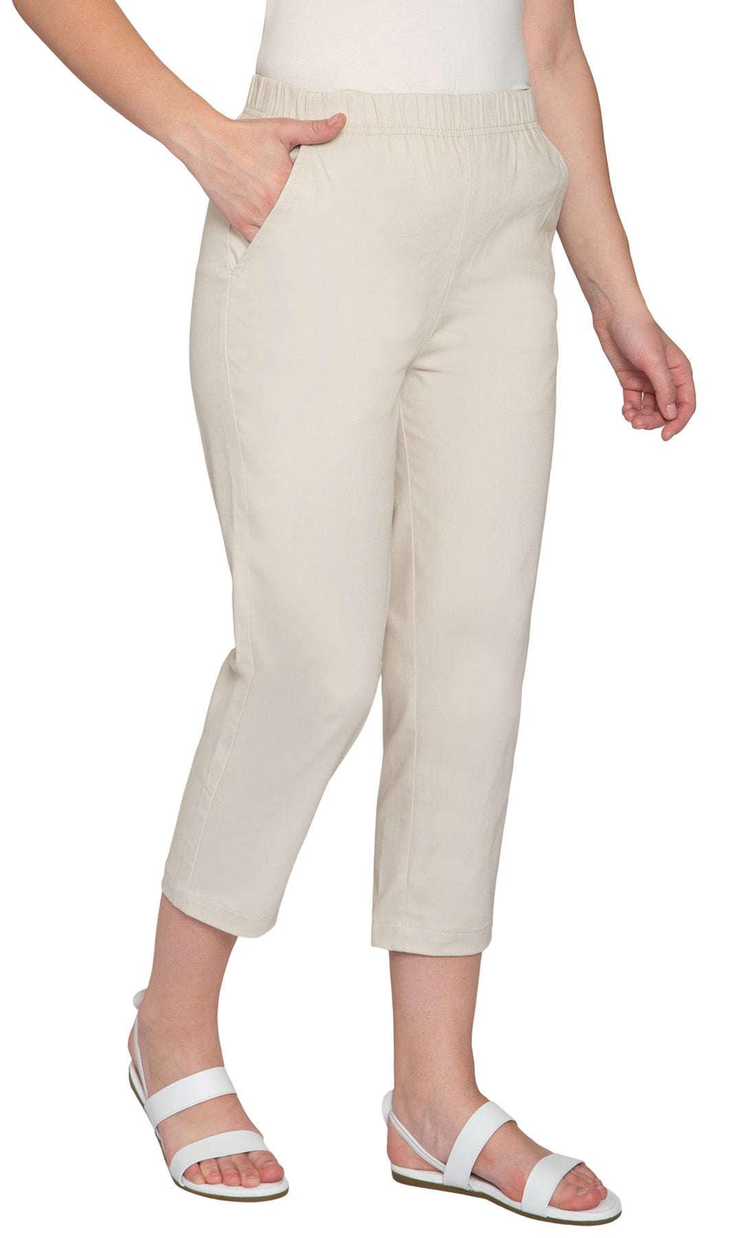 Women's Stretch Denim CaprisÔÇô Lightweight Stretch Fabric for Cool Comfort - Stone- Side -  TURTLE BAY APPAREL