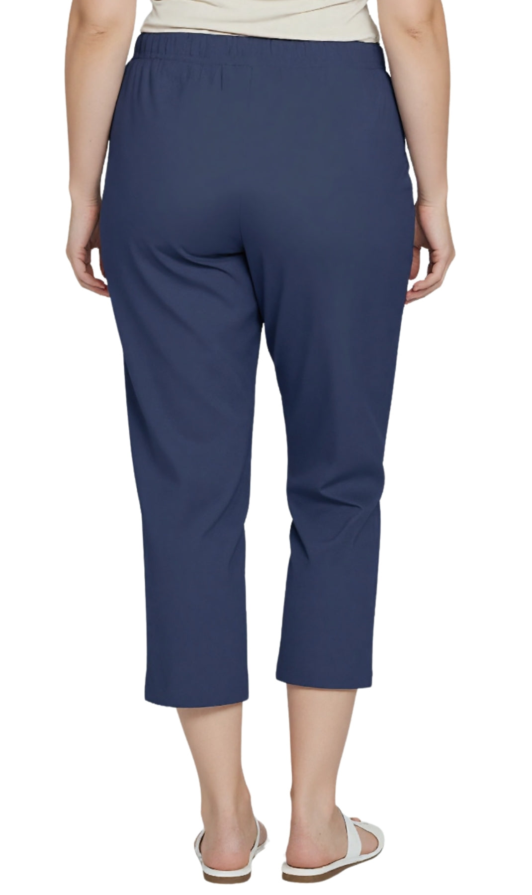 Women's Elastic Waist Pull On Stretch Denim or Twill Capri with