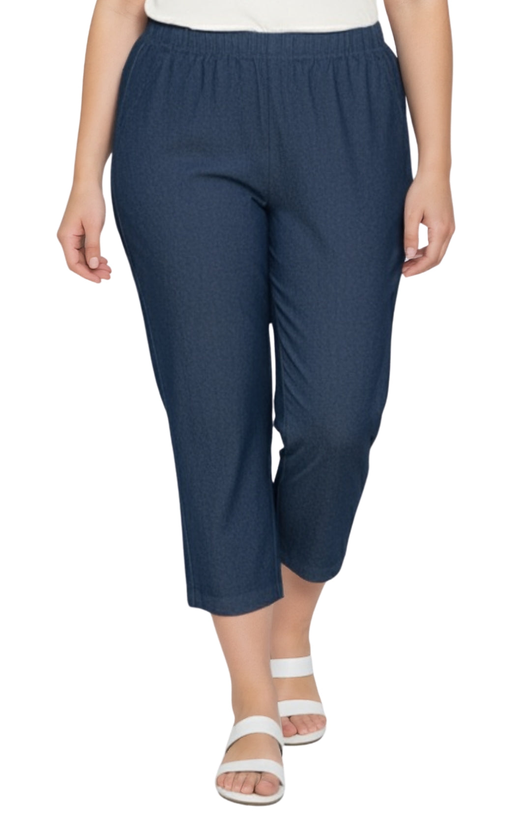 Turtle Bay New York Women’s Lightweight Stretch Denim Capri Pants – Comfortable Everyday Fit indigo front