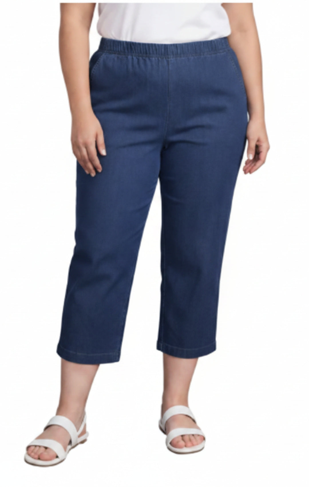Women's Stretch Denim Capris Lightweight Stretch Fabric for Cool Comfort TURTLE BAY APPAREL indigo front