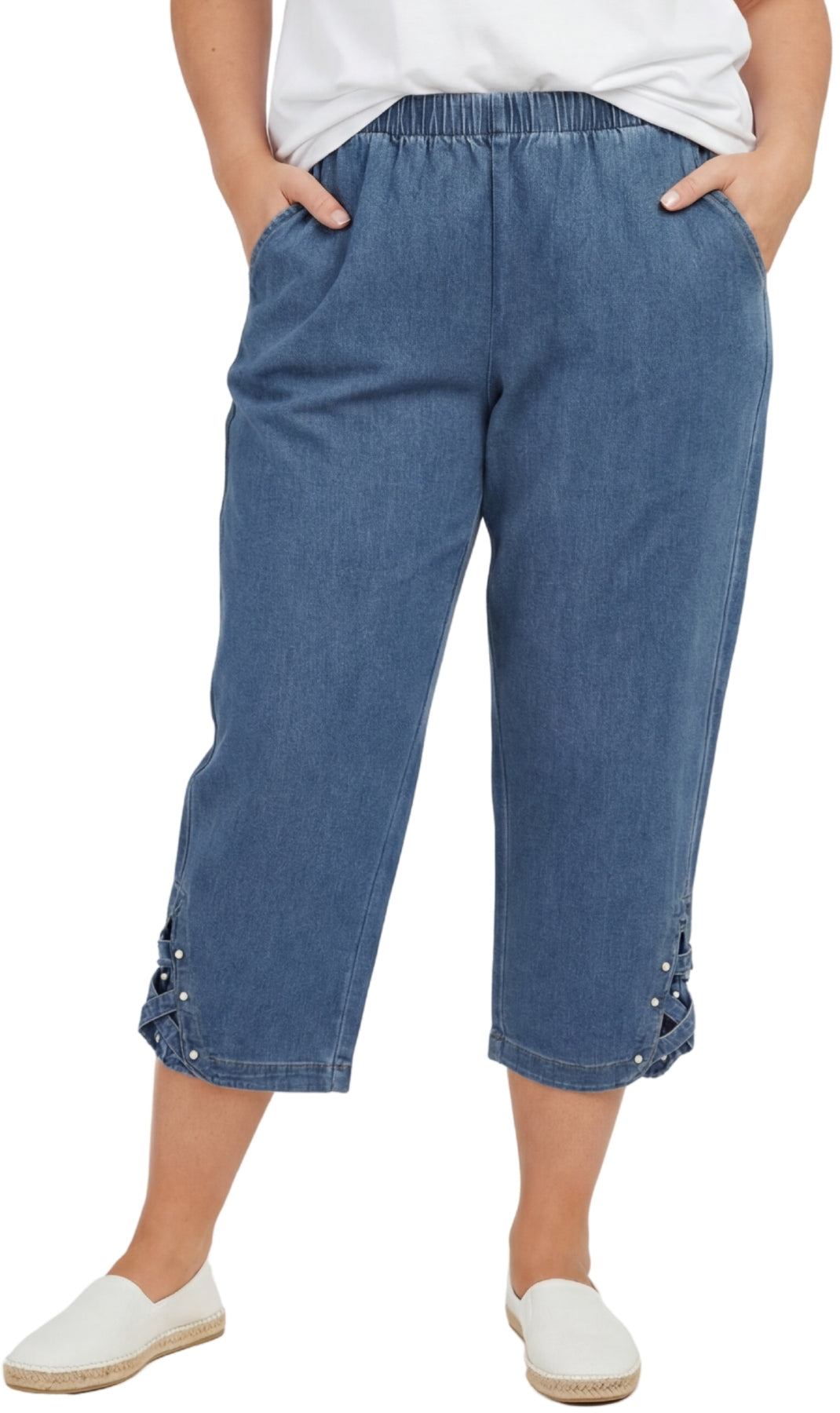 Women's Lightweight Capris with Studded Hem Detail