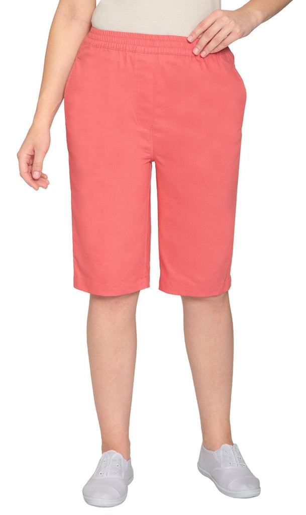 Women's Denim Pull On Bermuda Shorts - Easy Pull On Styles in Lightweight Denim - Coral Rose - Front - TURTLE BAY APPAREL