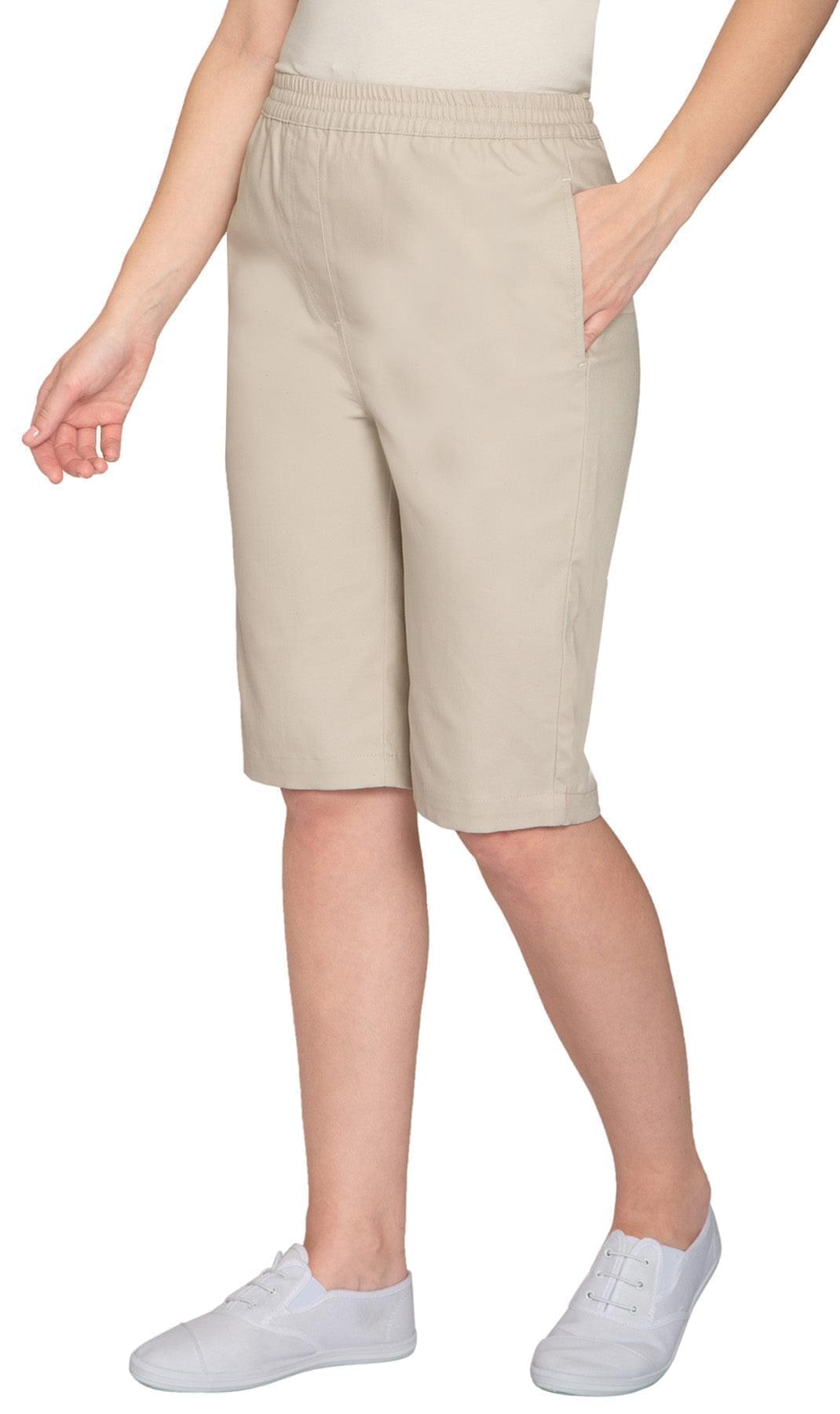Women's Denim Pull On Bermuda Shorts - Easy Pull On Styles in Lightweight Denim - Stone White - Side - TURTLE BAY APPAREL