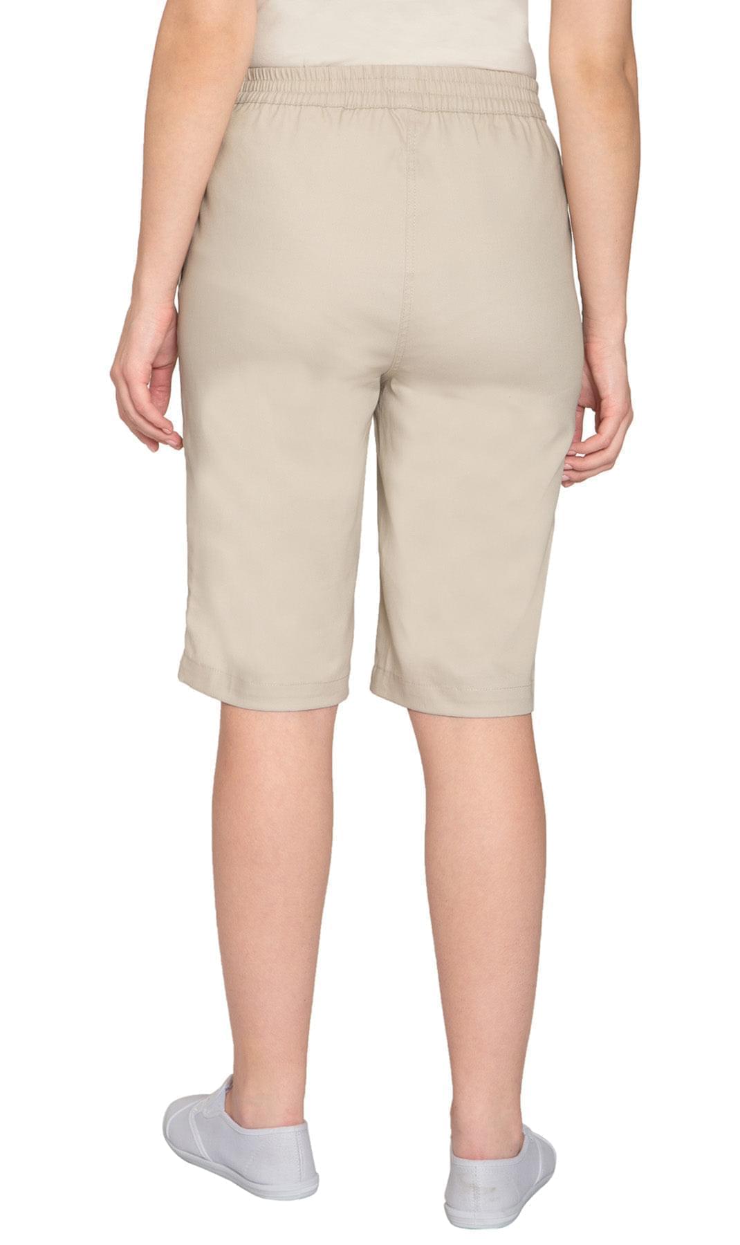 Women's Denim Pull On Bermuda Shorts - Easy Pull On Styles in Lightweight Denim - Stone White - Back -TURTLE BAY APPAREL