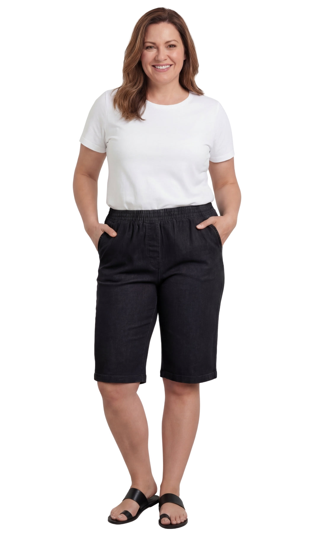 Women's Easy Pull on Bermuda Shorts in Denim and Twill 32