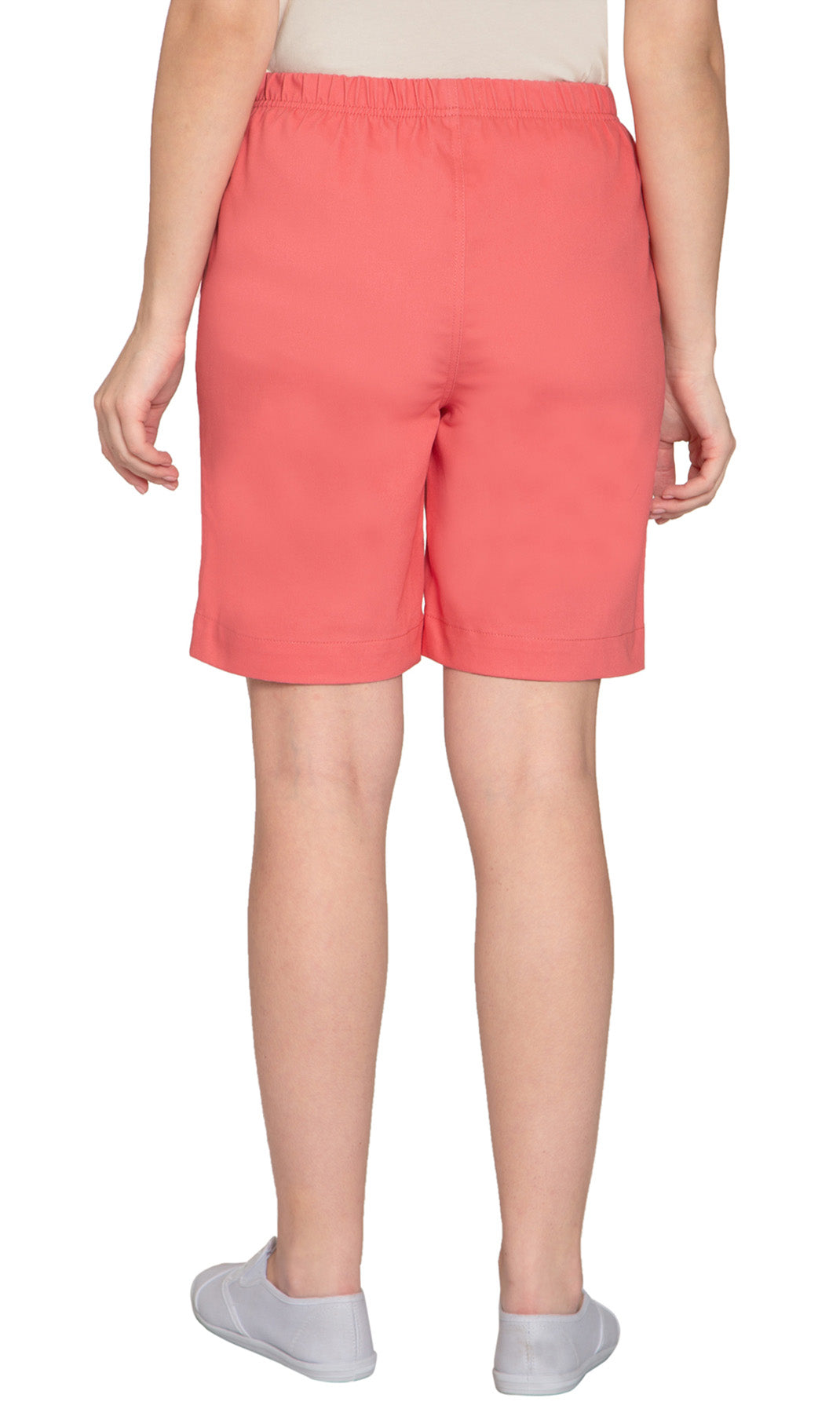 Women's Pull On Denim Shorts ÔÇô Stretch Waist Frees You from Binding Zippers and Buttons -  Coral Rose- Back -  TURTLE BAY APPAREL